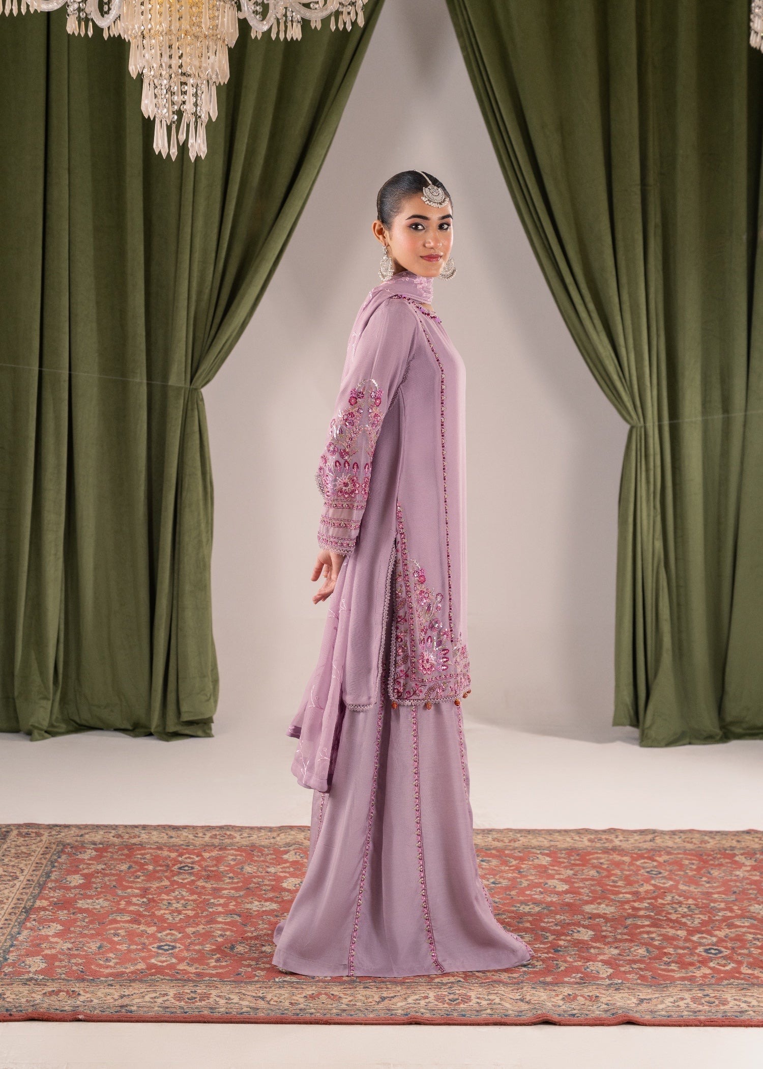 crinkle chiffon Sharara in Mauve