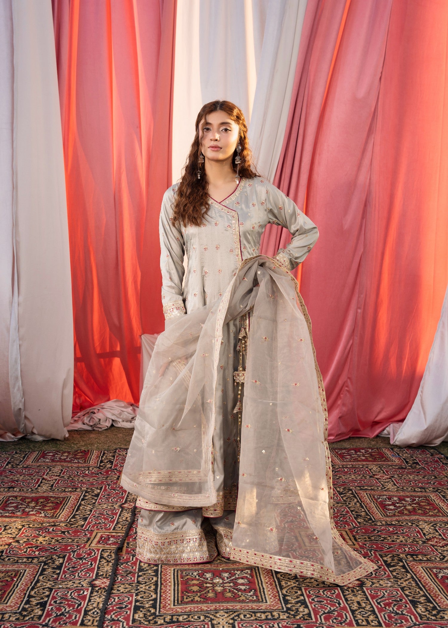 silk Angrakha in Ash grey