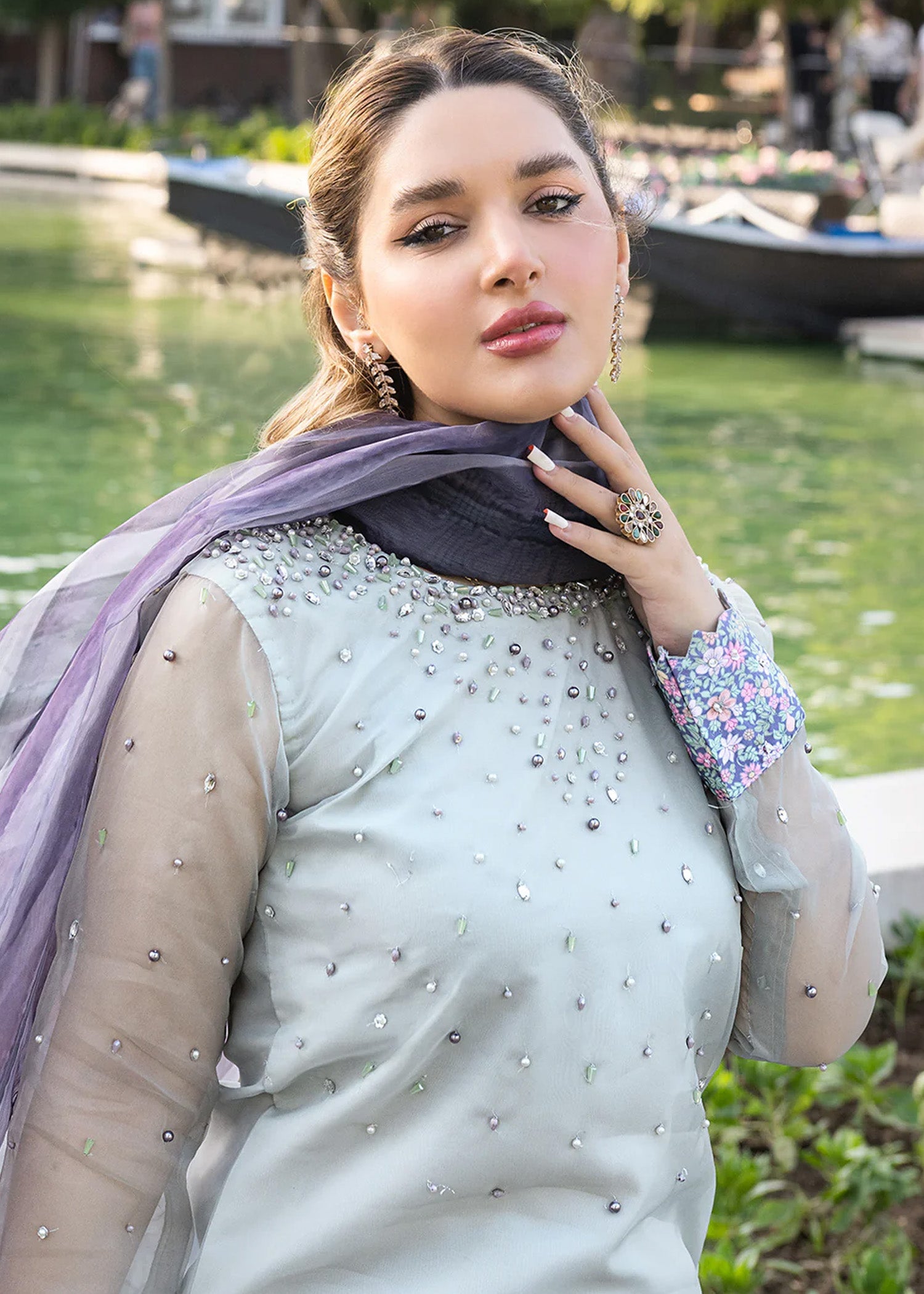 organza Kurta Set in Lavender, purple heart