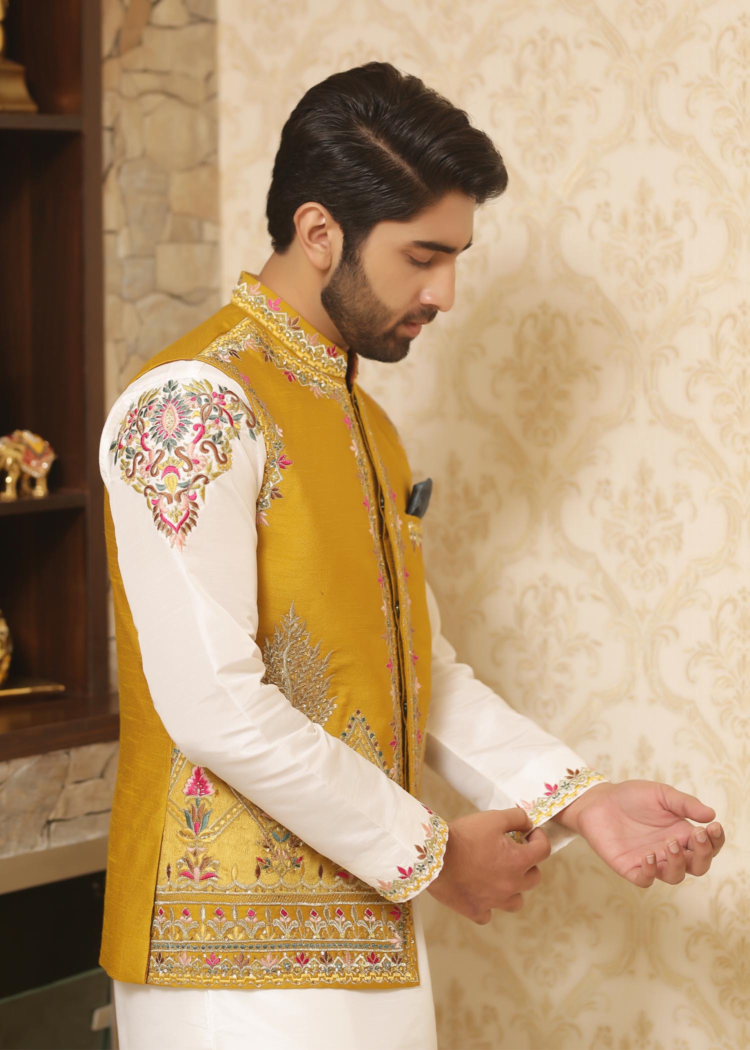 silk Waistcoat in Mustard
