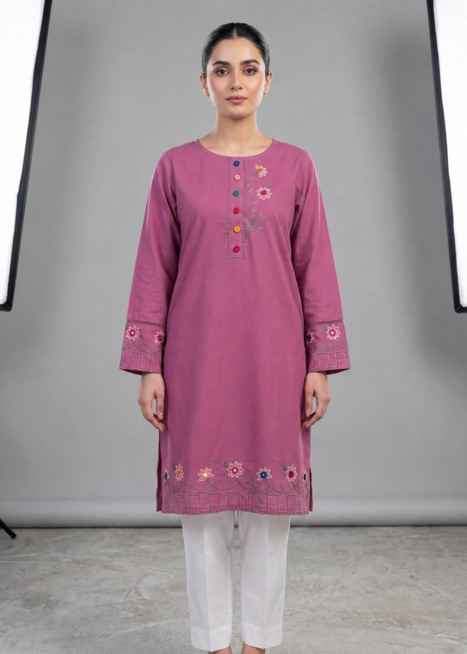 cotton Kurta Set in Zinnia pink