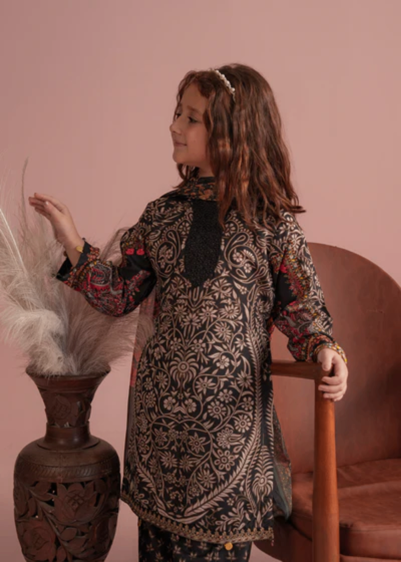 poly lawn Kurta Set in Black