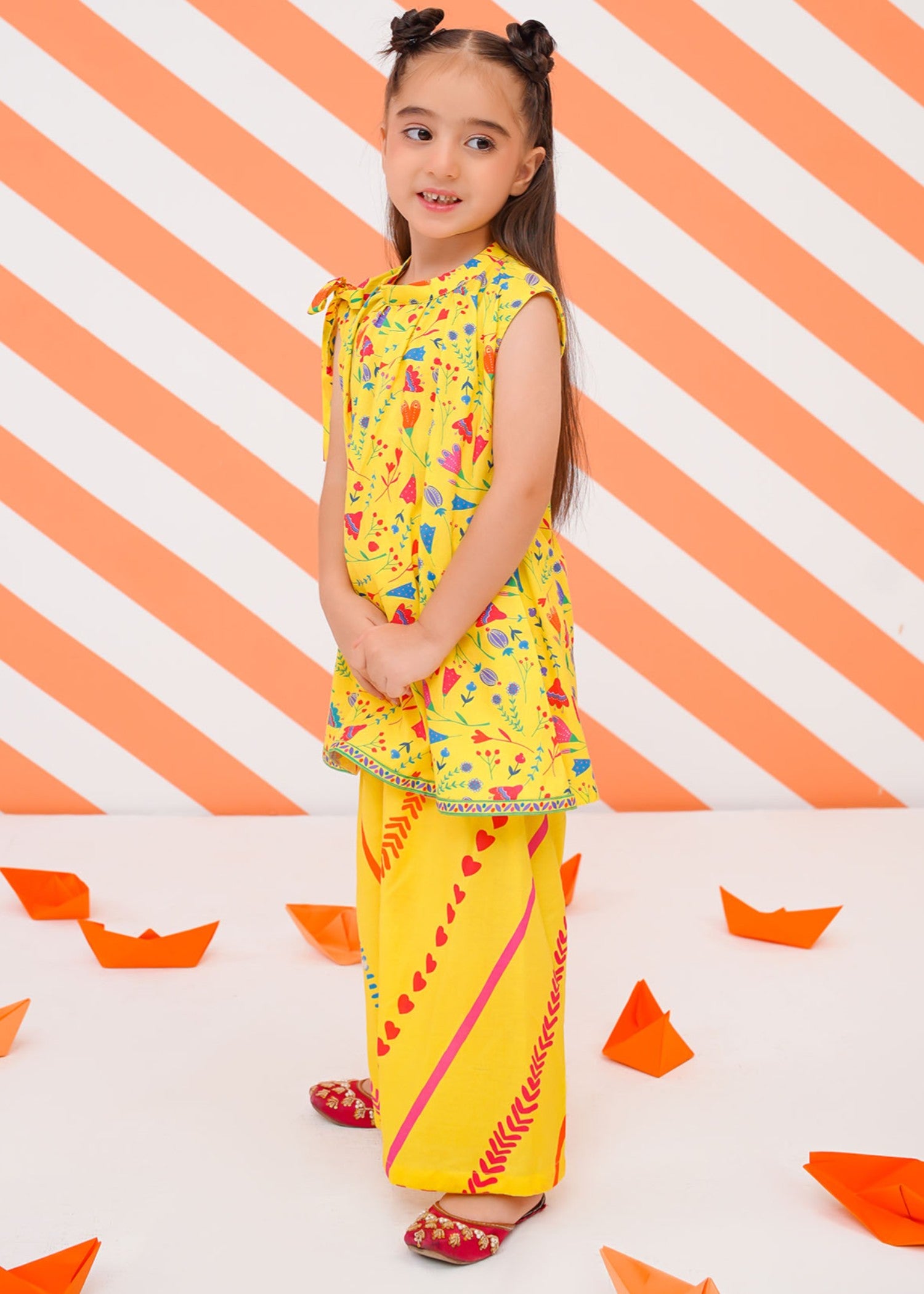 lawn cotton Short Frock in Yellow