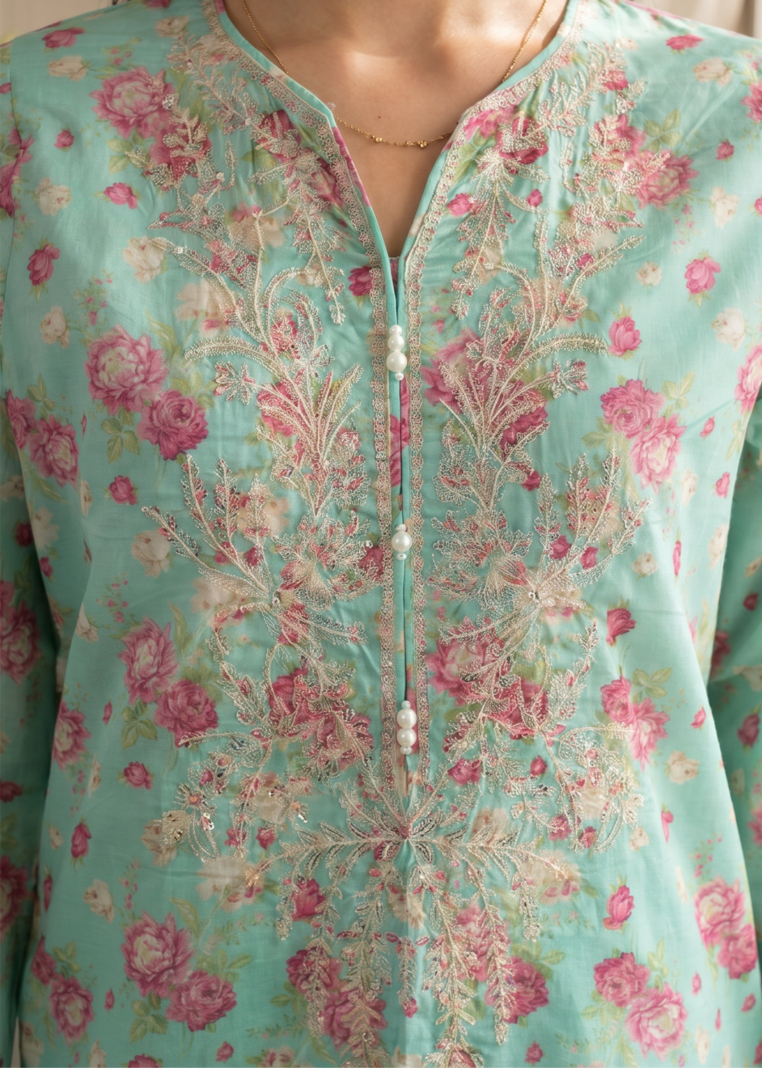 lawn Kurta Set in Aquamarine