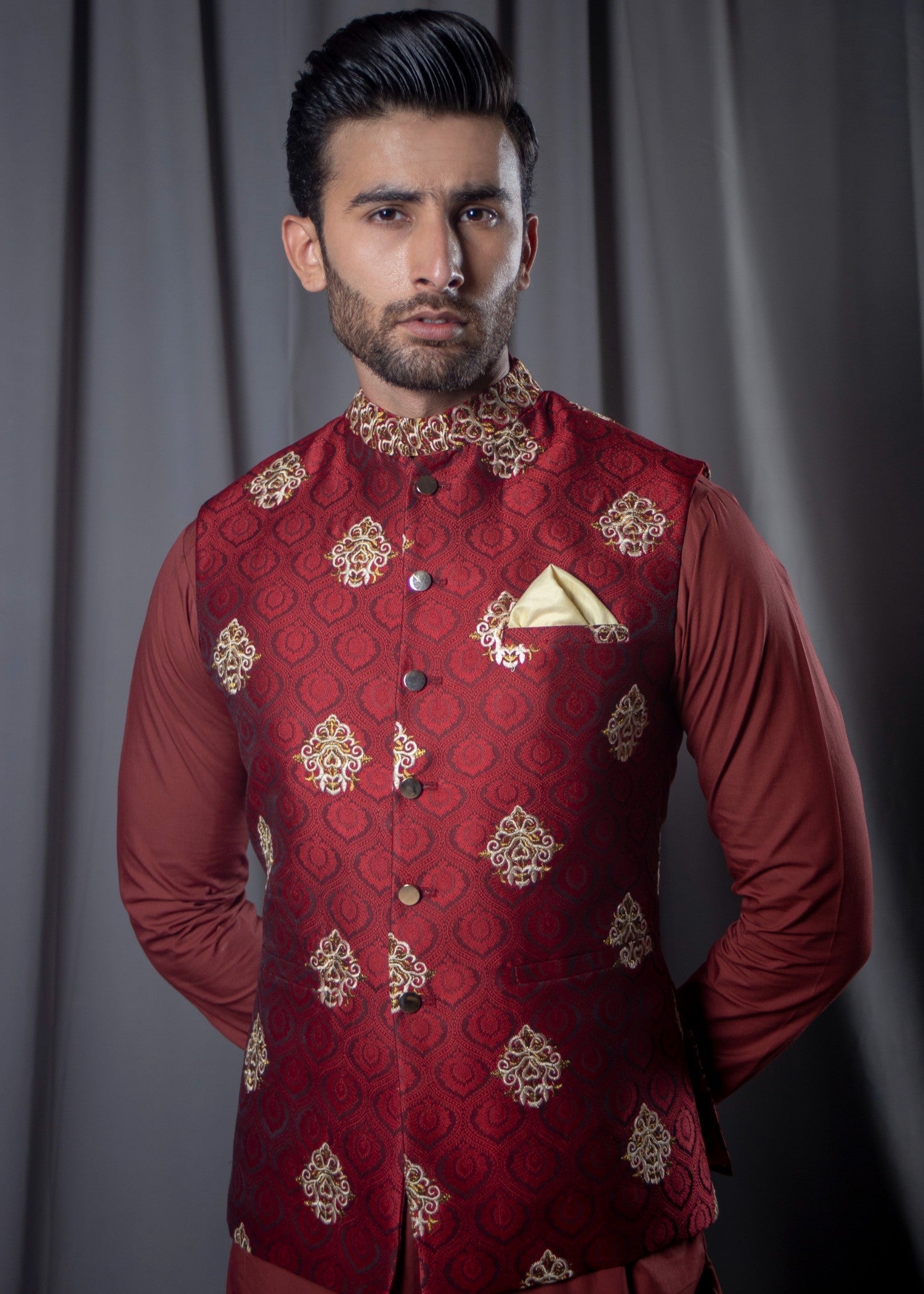 jamawar Waistcoat in Red
