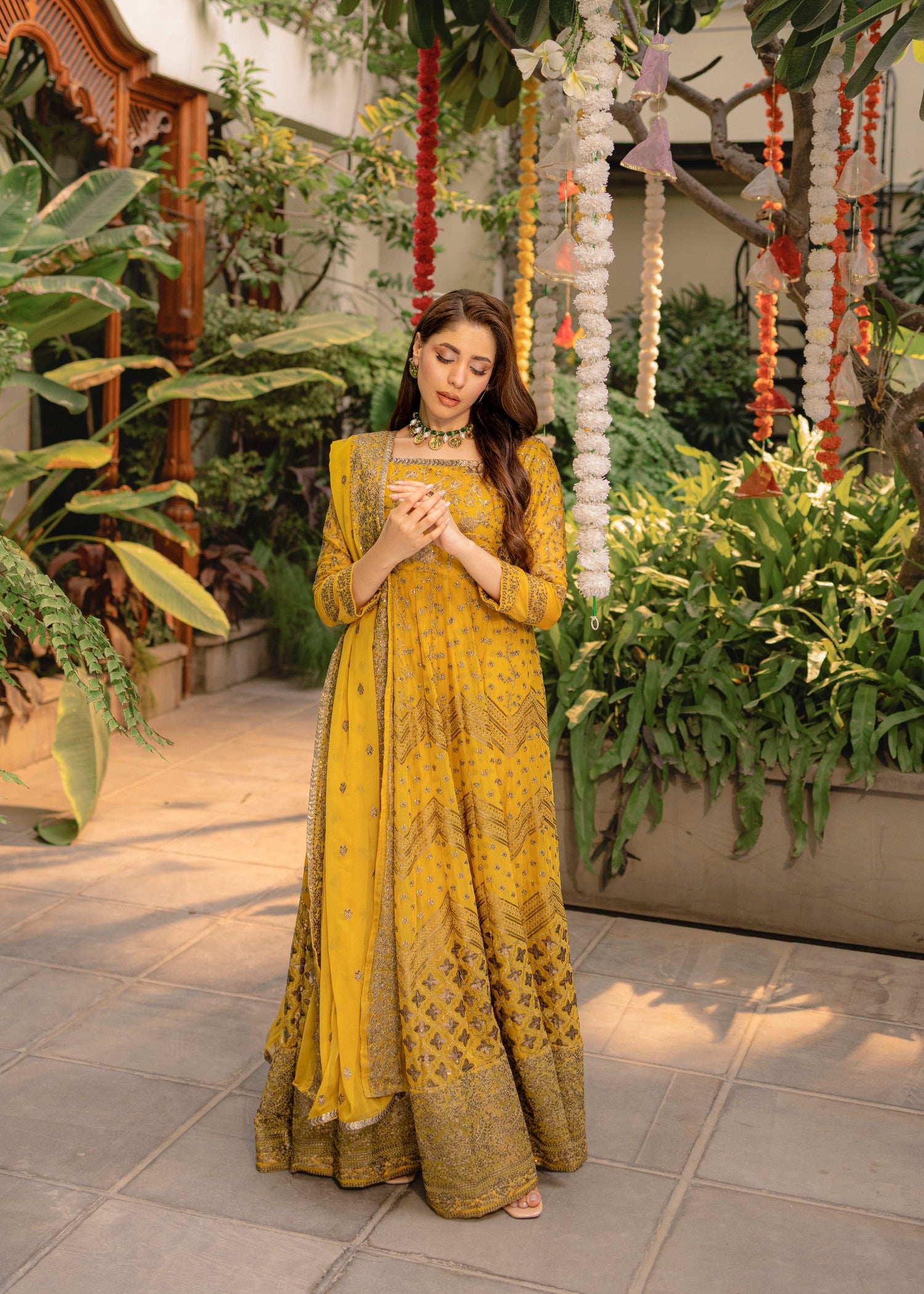 chiffon Pishwas in Mustard