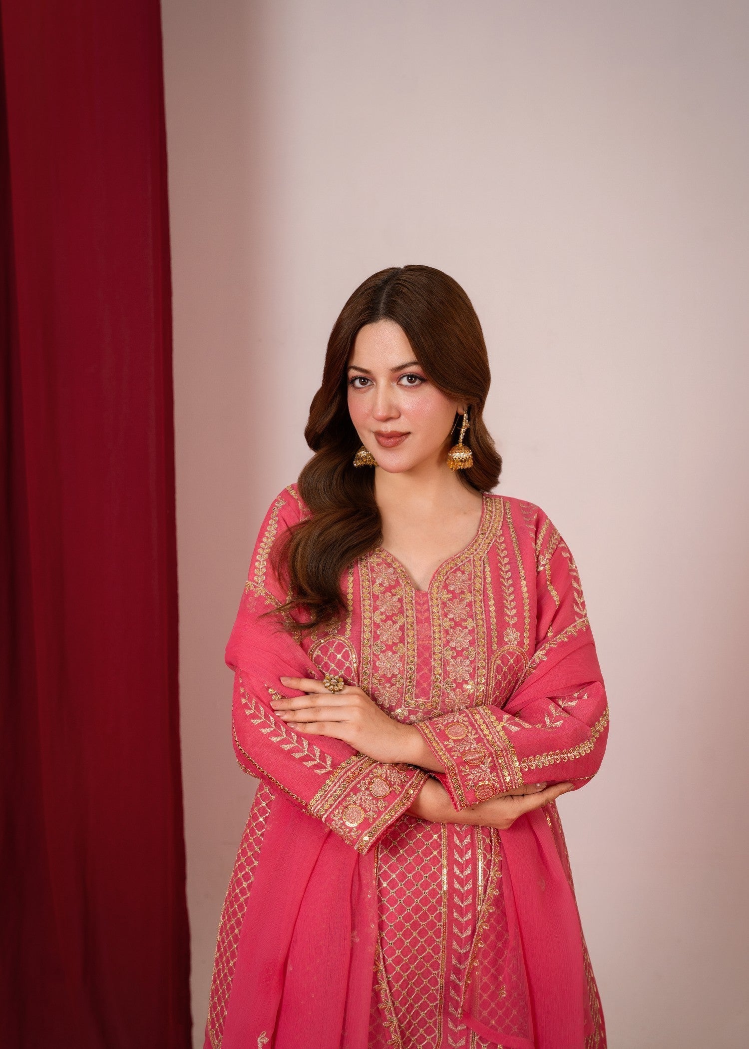 chiffon Gharara in Peach pink