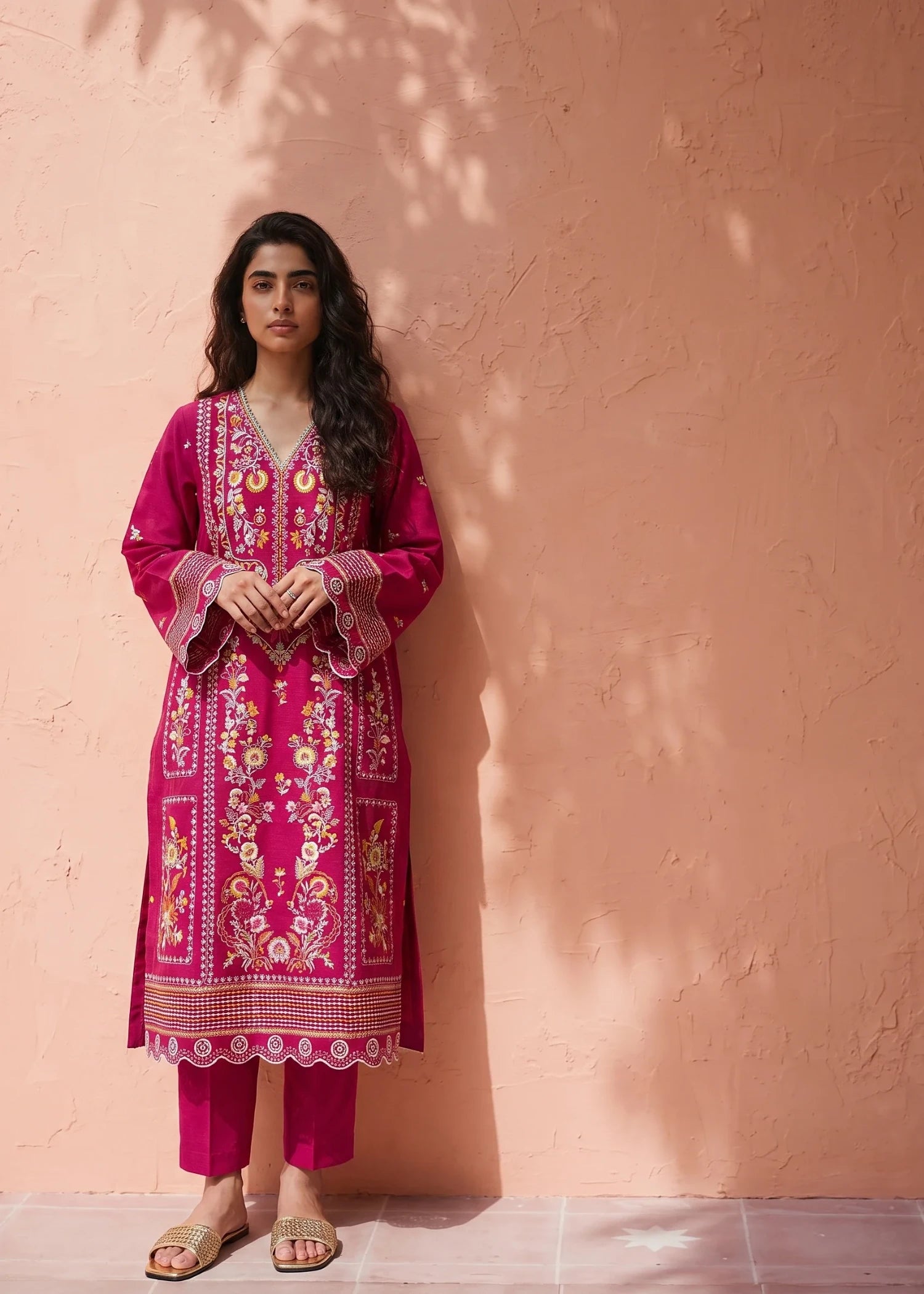 cotton Kurta Set in Mint green, hot pink