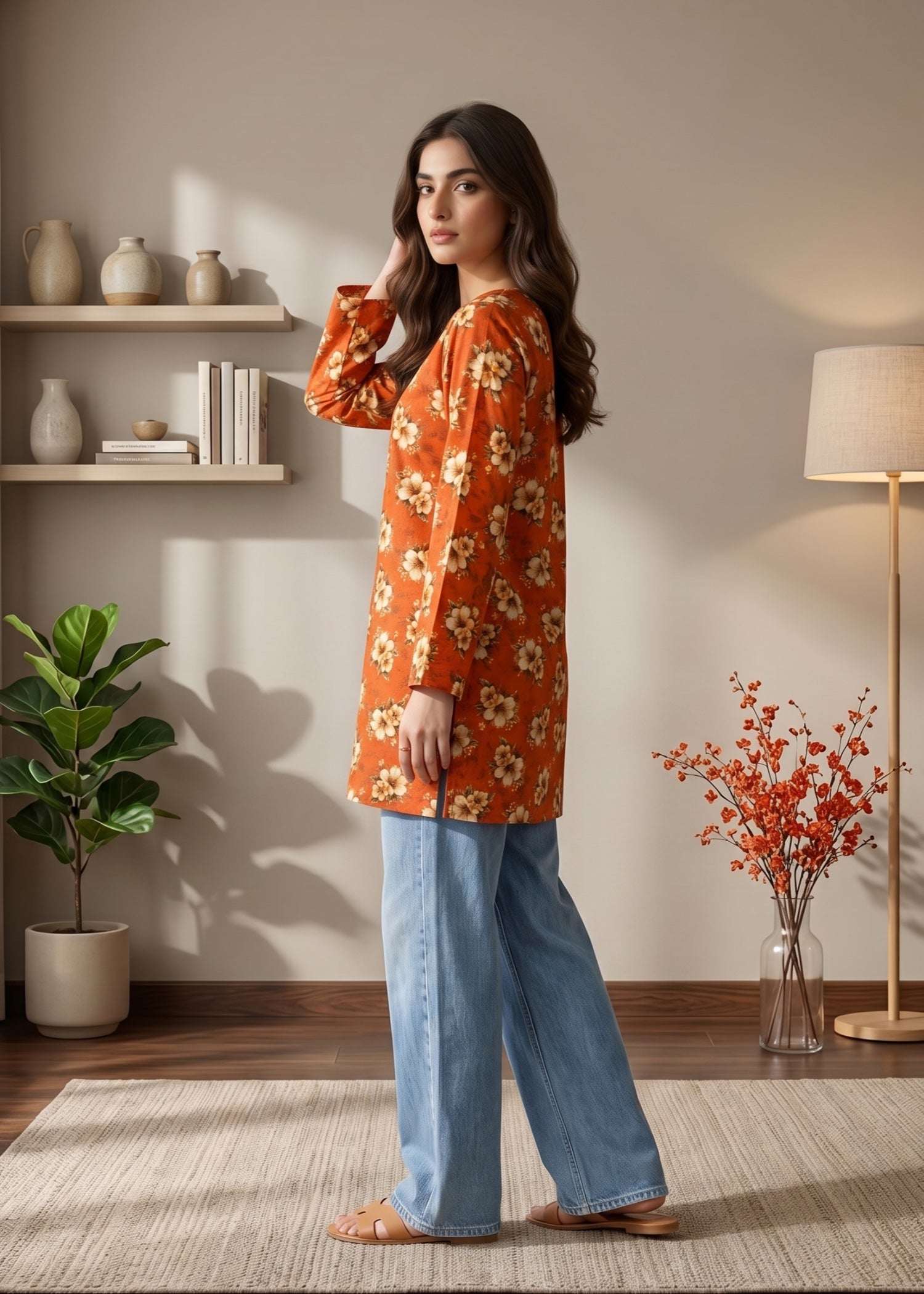 lawn cotton Kurti in Cardinal red