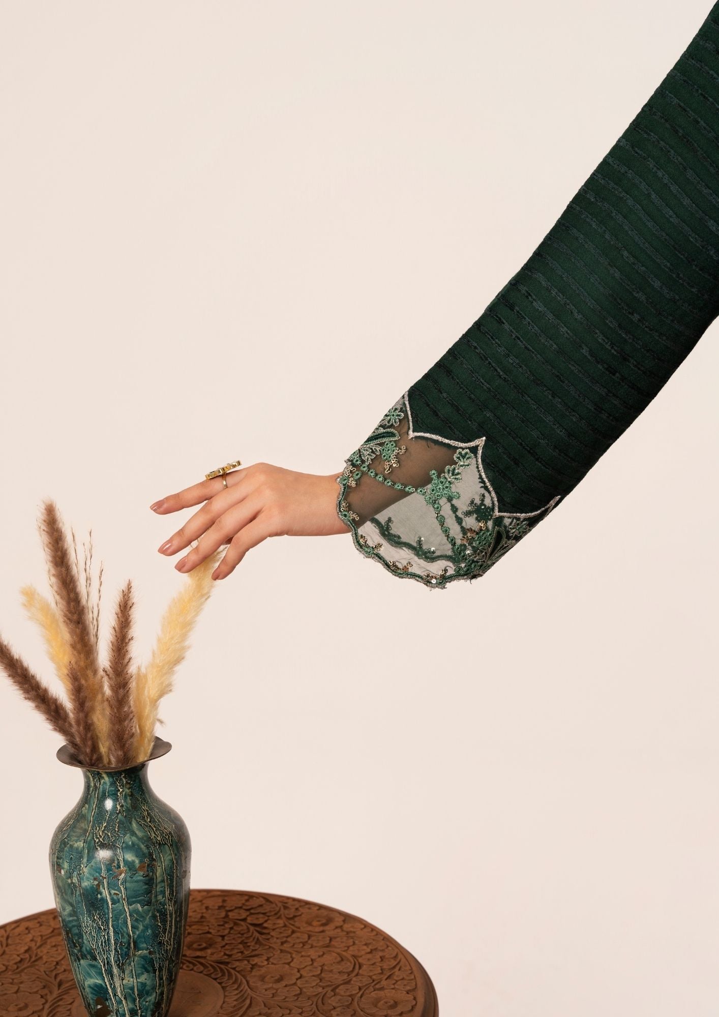 velvet jacquard Kurta Set in Bottle green