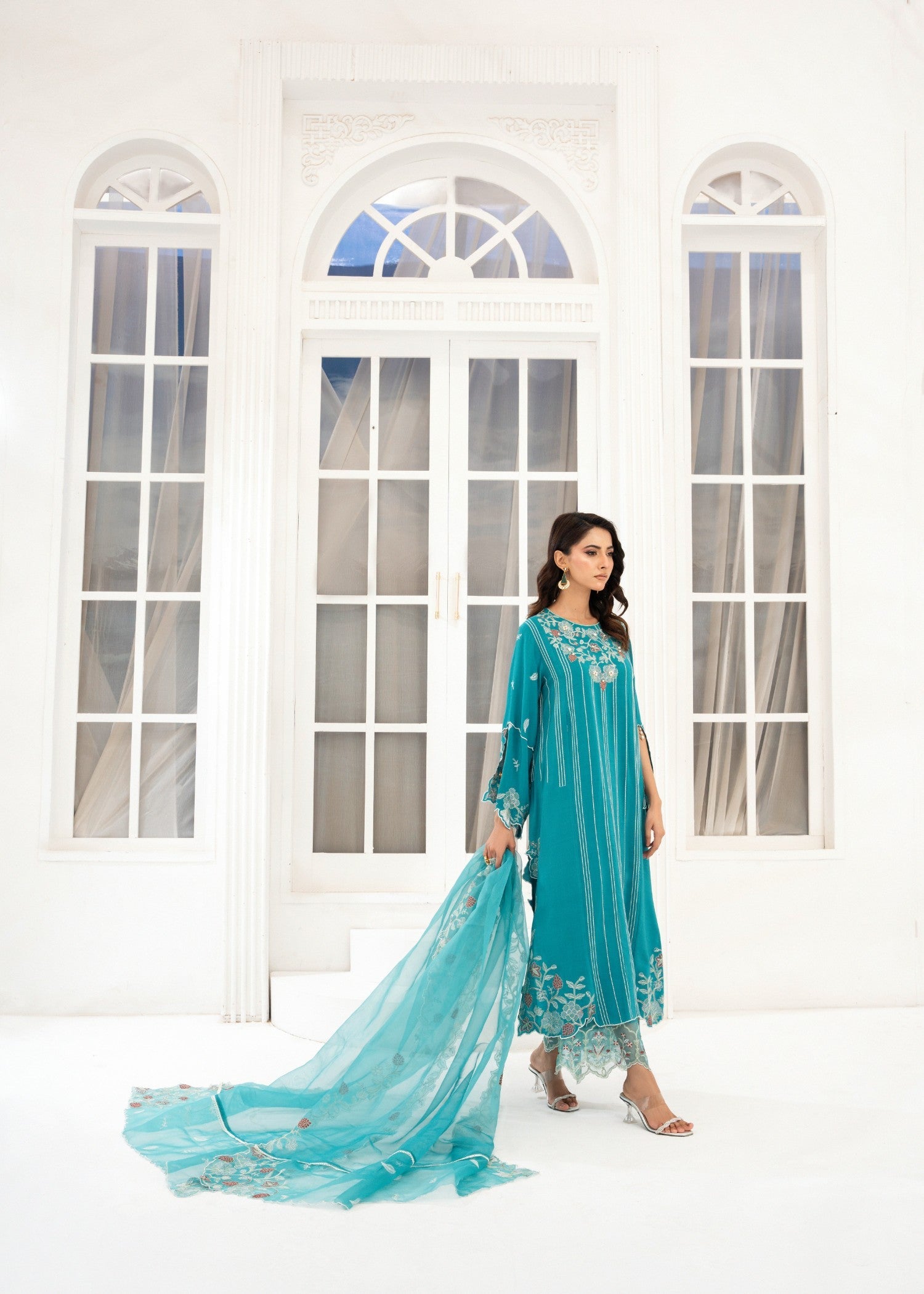 crepe Kurta Set in Sea green