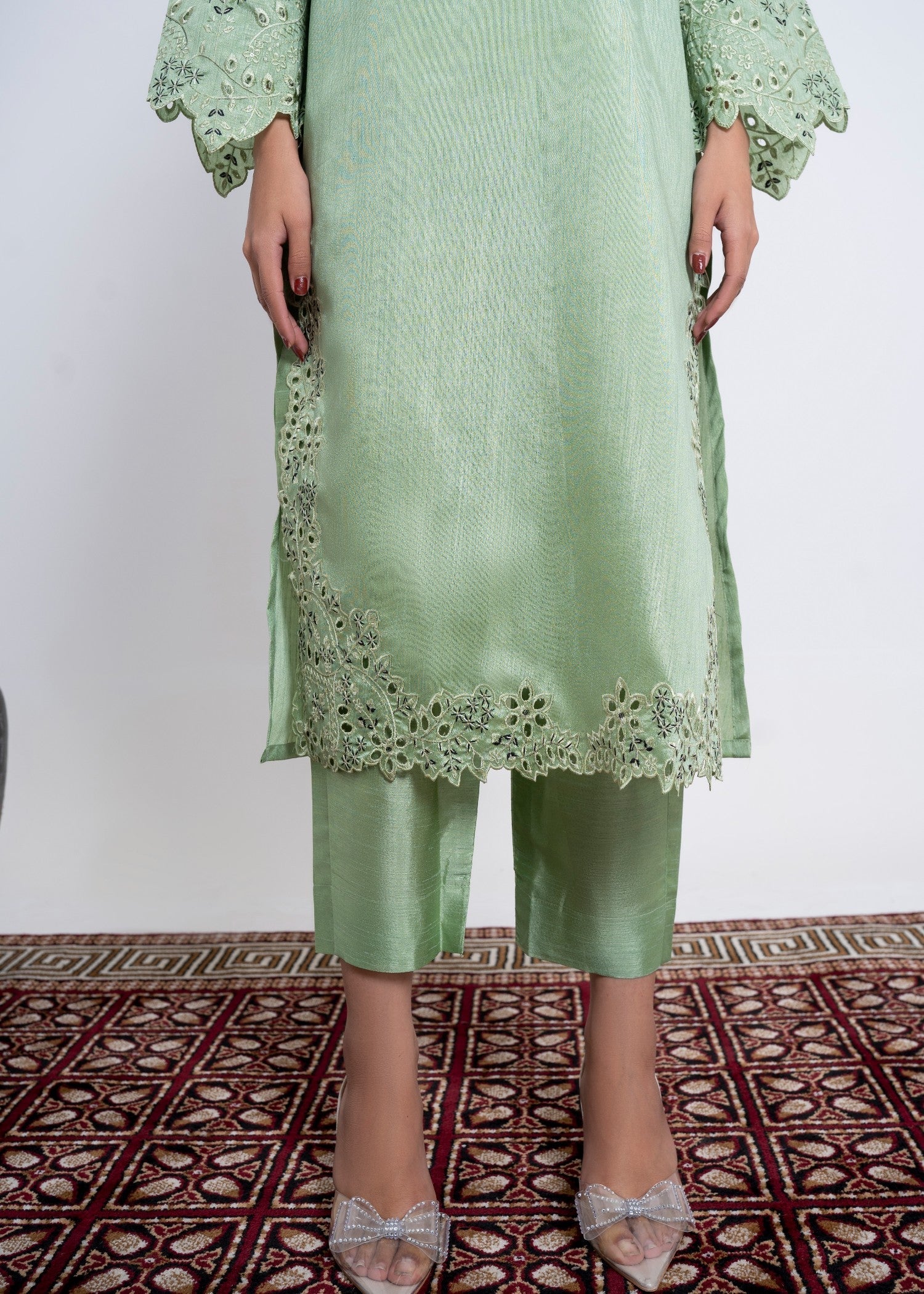 pk raw silk Kurta Set in Pastel green