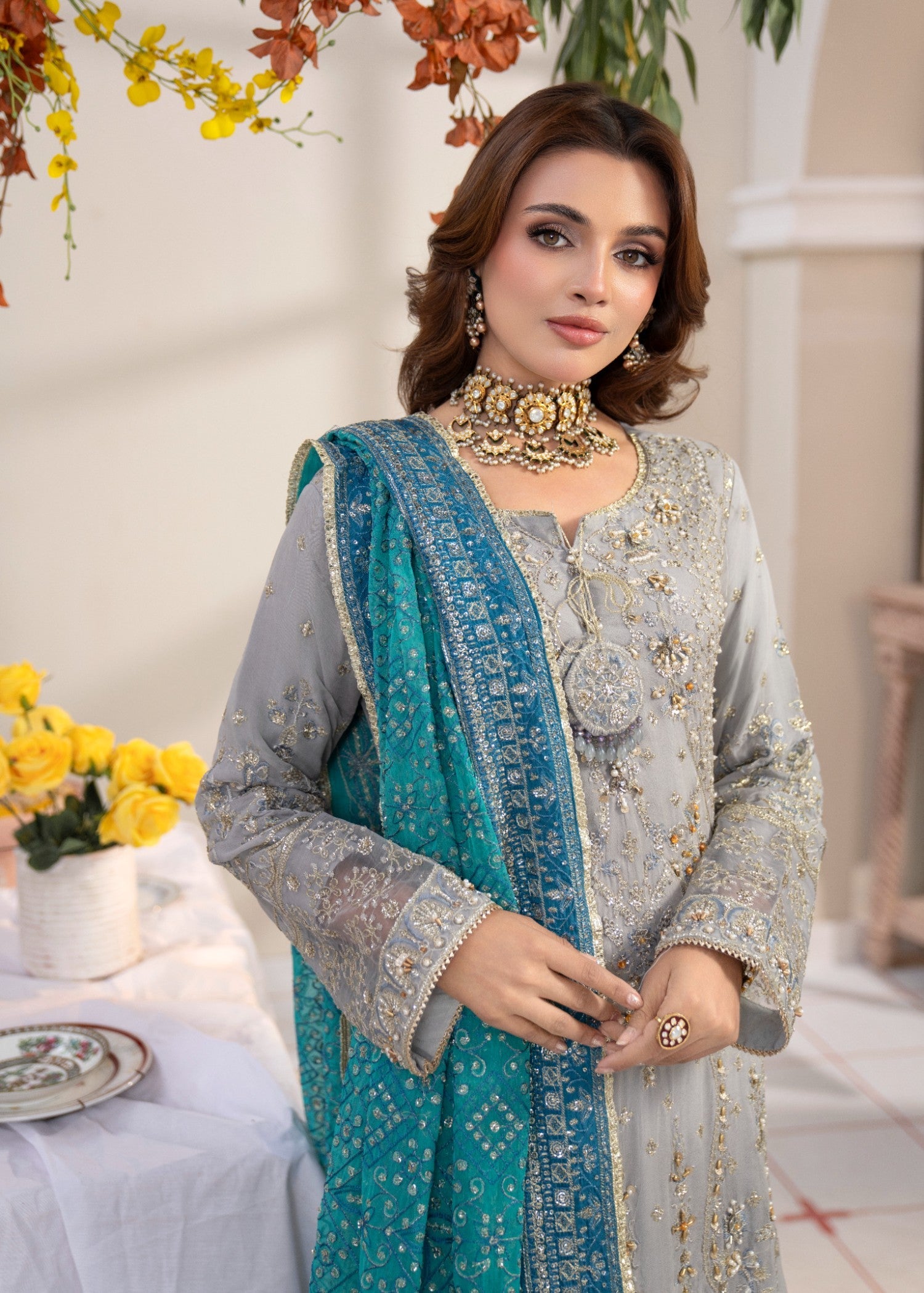 chiffon Kurta Set in Graphite