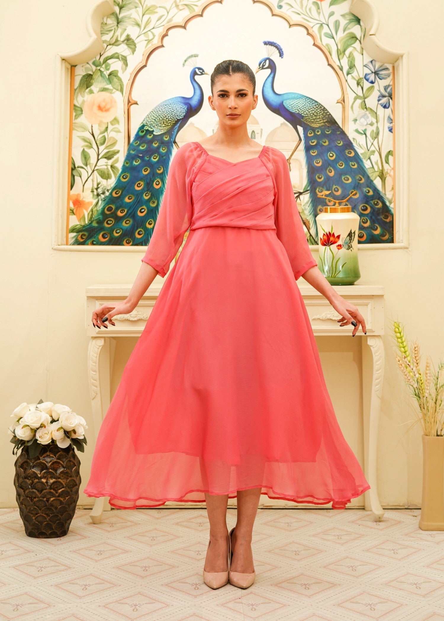 chiffon Maxi in Coral pink