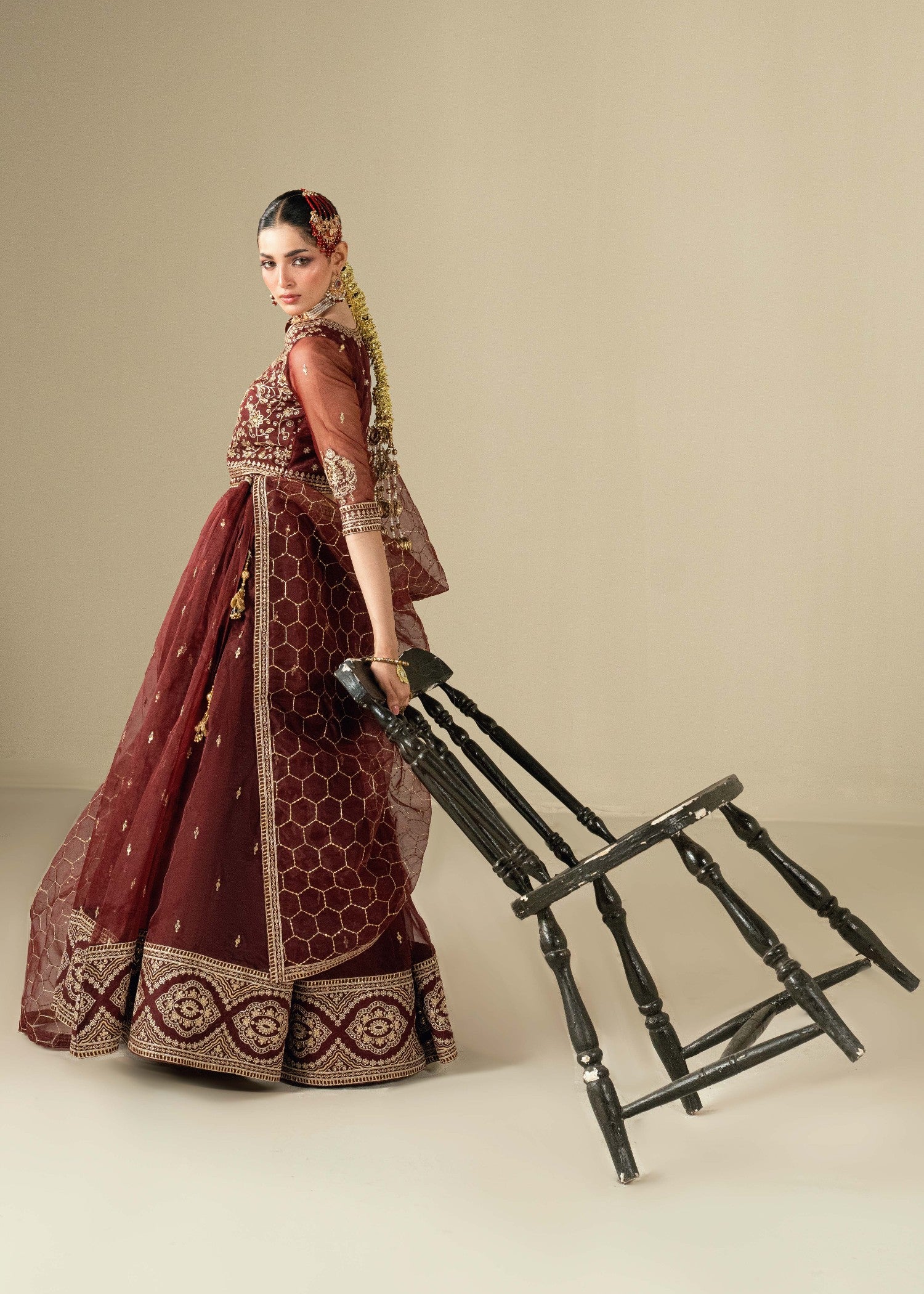 organza Lehenga in Maroon