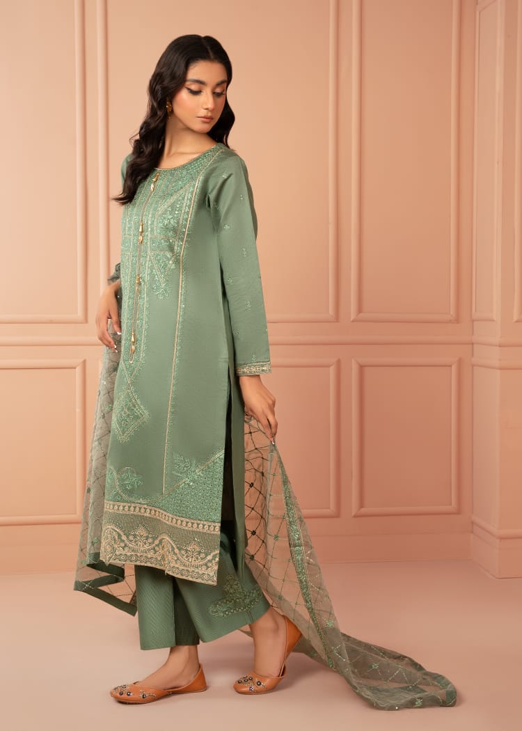 cotton karandi Kurta Set in Green