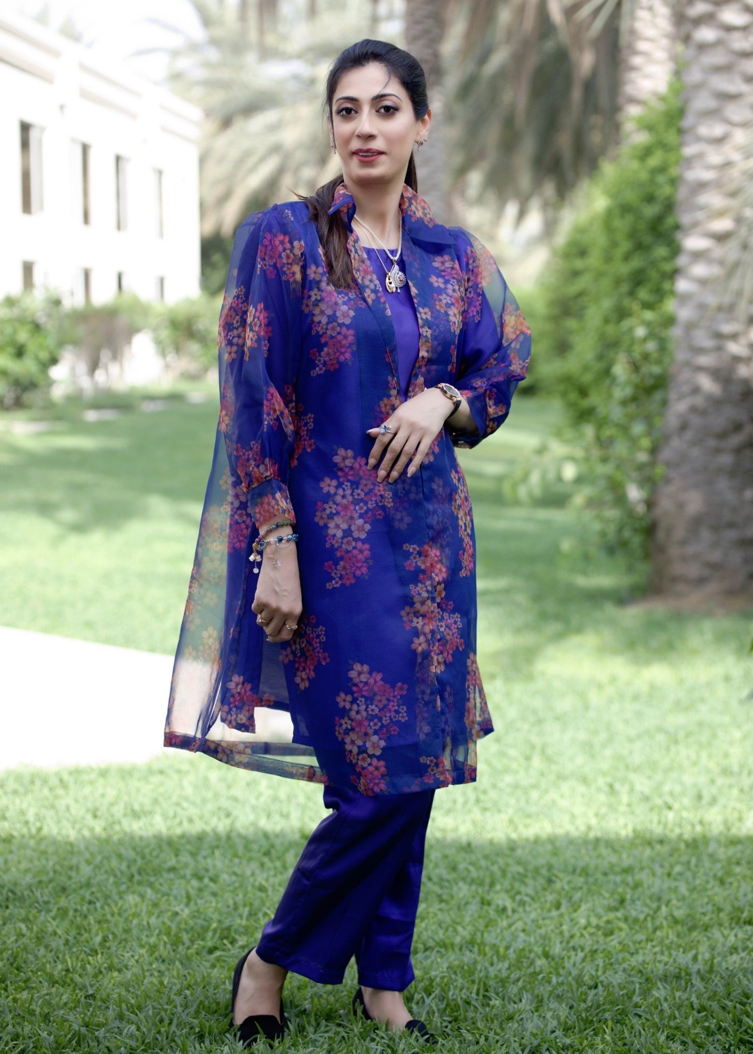 silk Gown in Dark blue