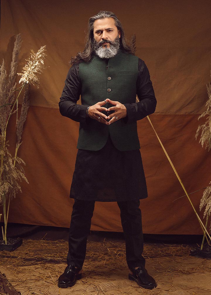cotton Waistcoat in Bottle green