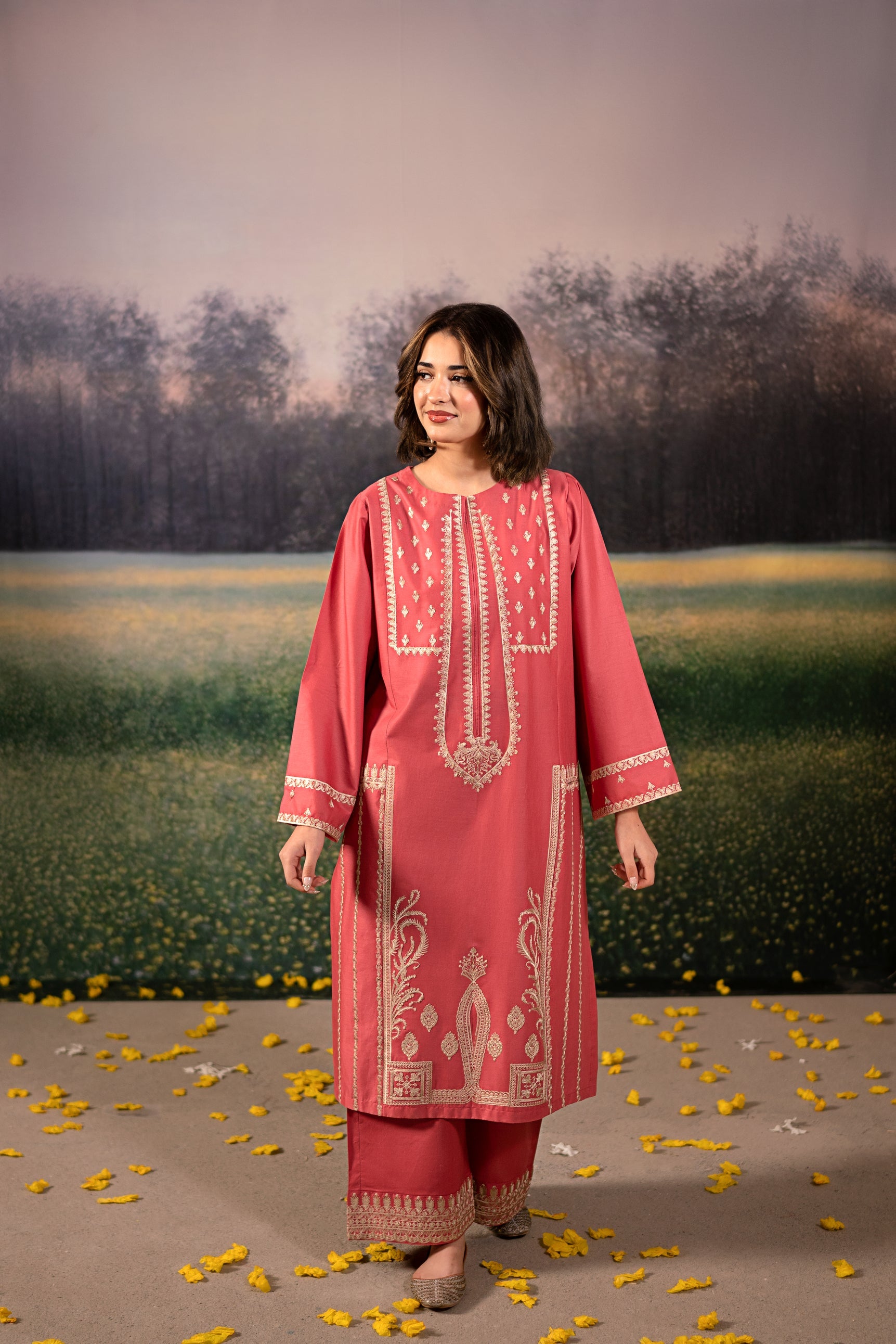 lawn Kurta Set in Salmon