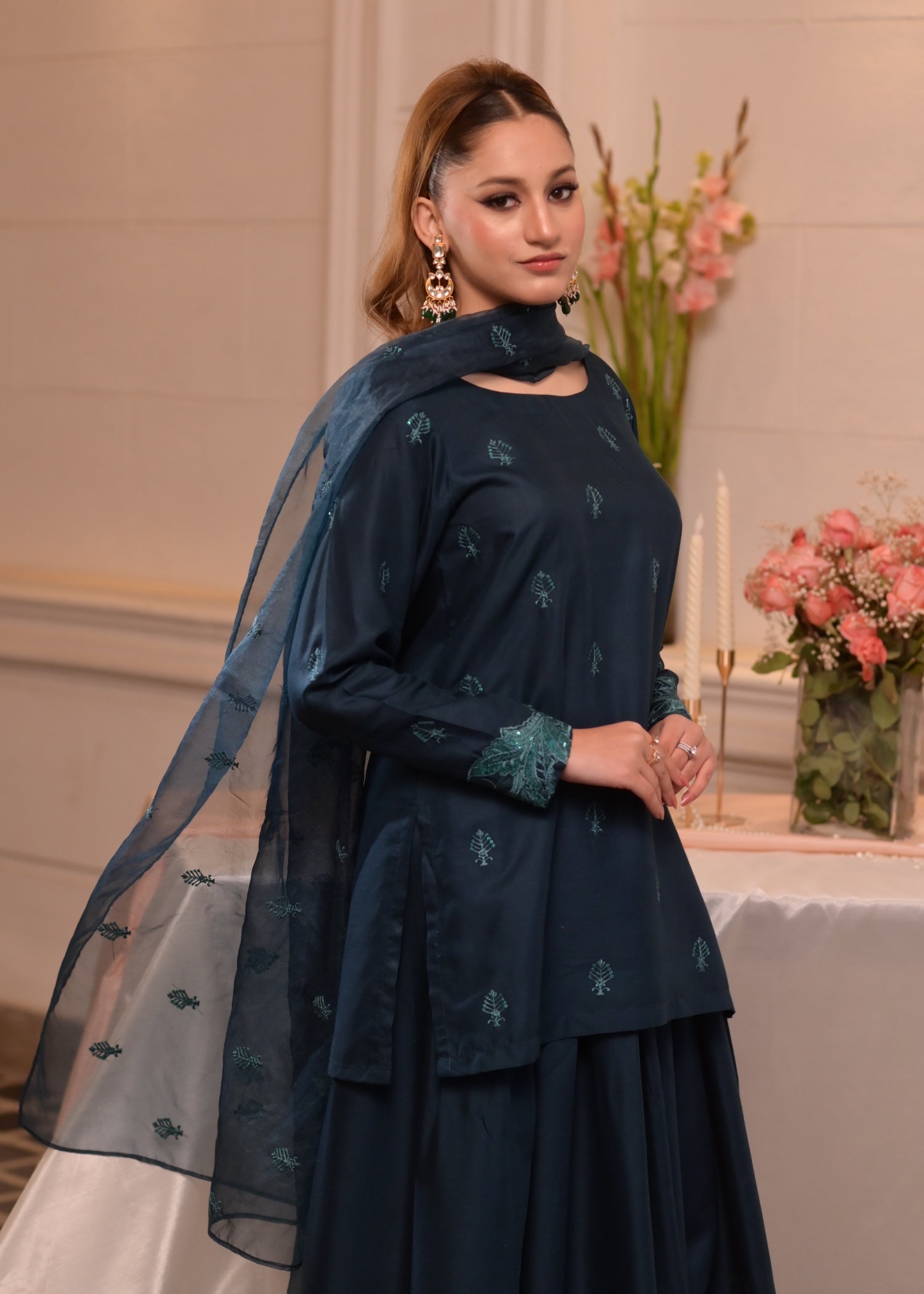 irish linen Sharara in Teal