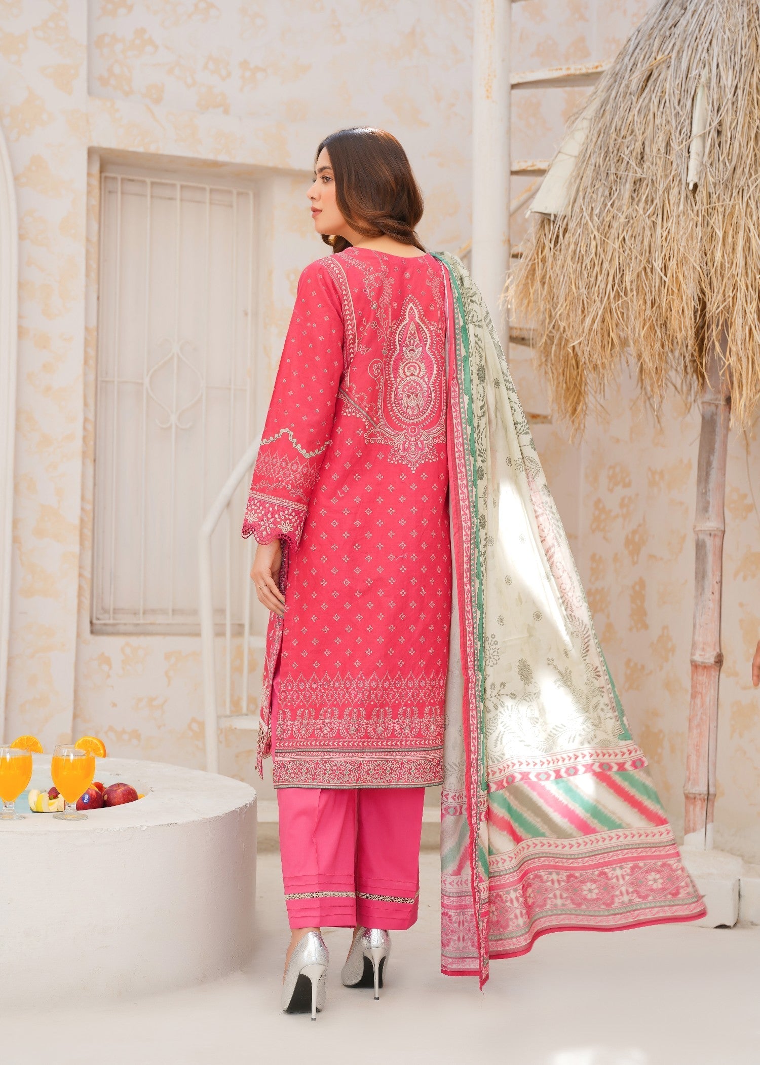 lawn Kurta Set in Raspberry pink