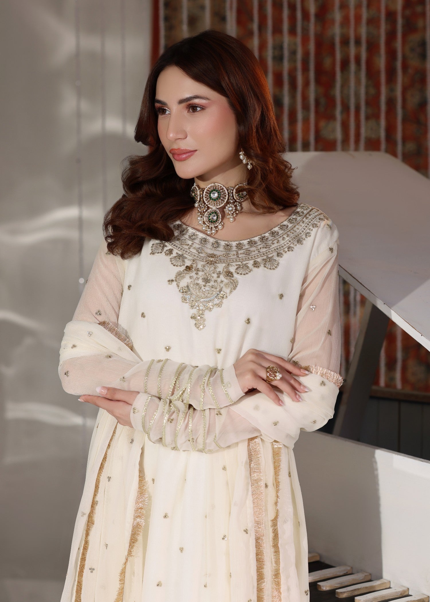 chiffon Kurta Set in Off-white