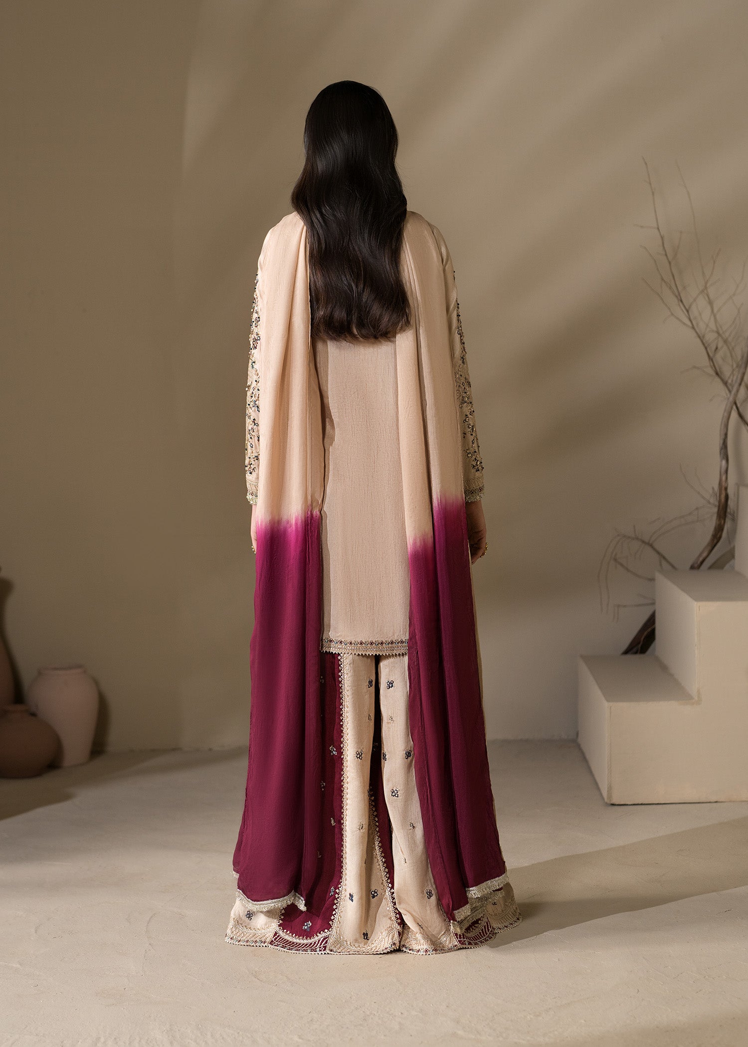 raw silk Sharara in Ivory