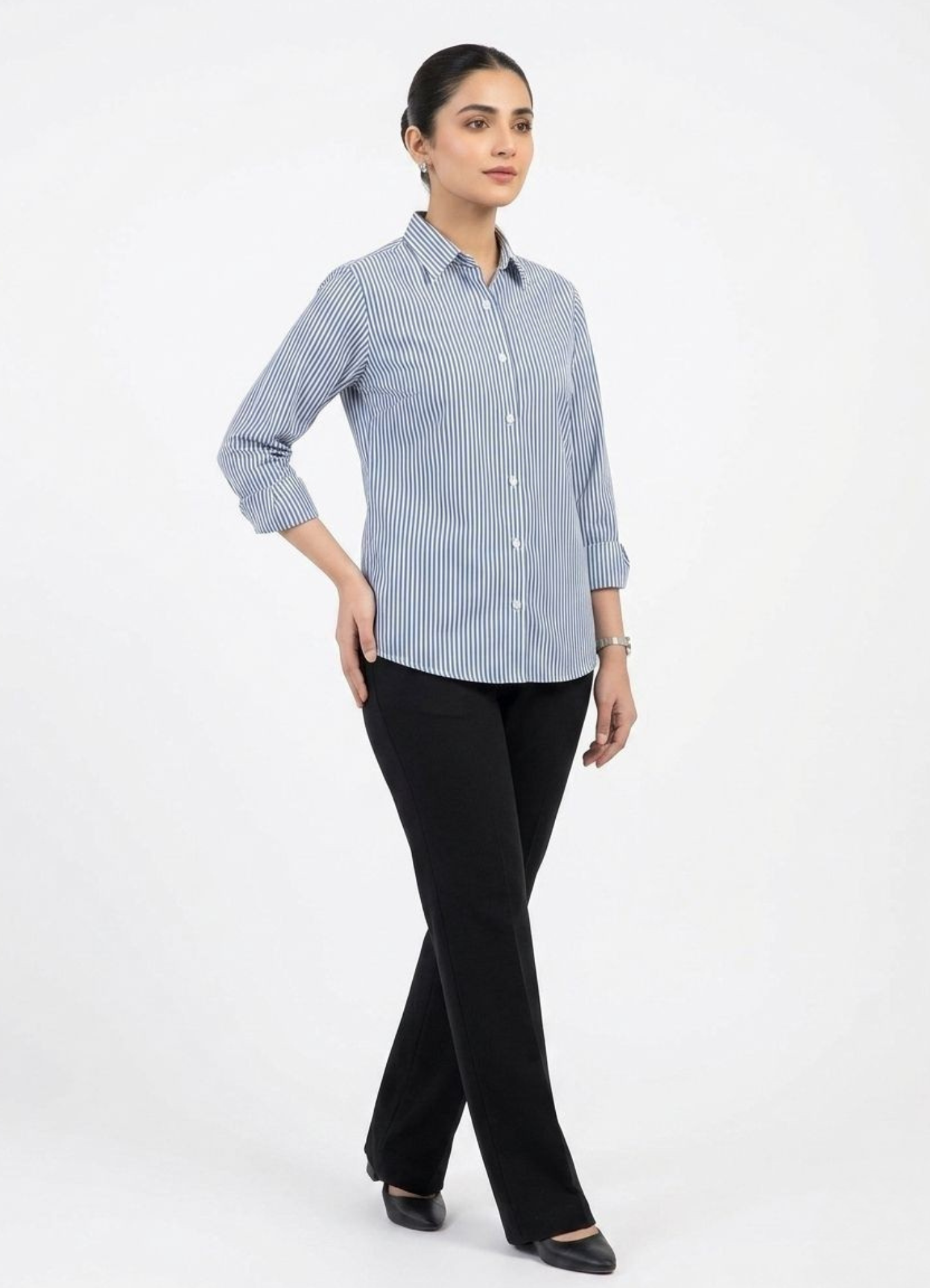 cotton silk Top in Blue, white