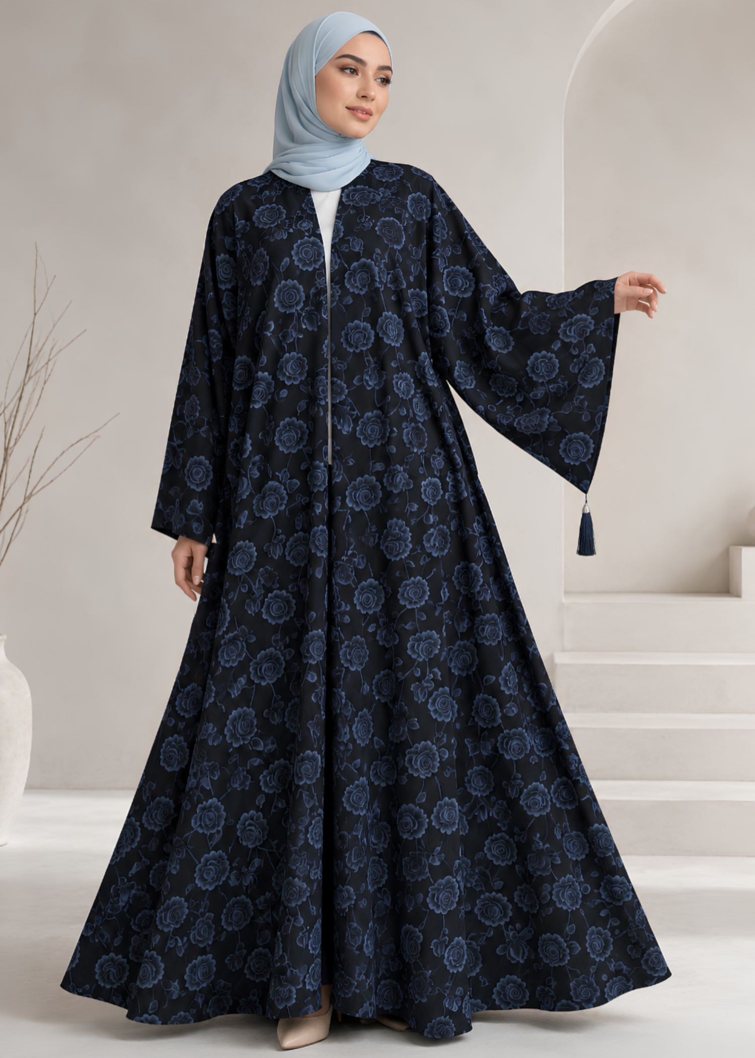 nidha Abaya in Jet black, blue