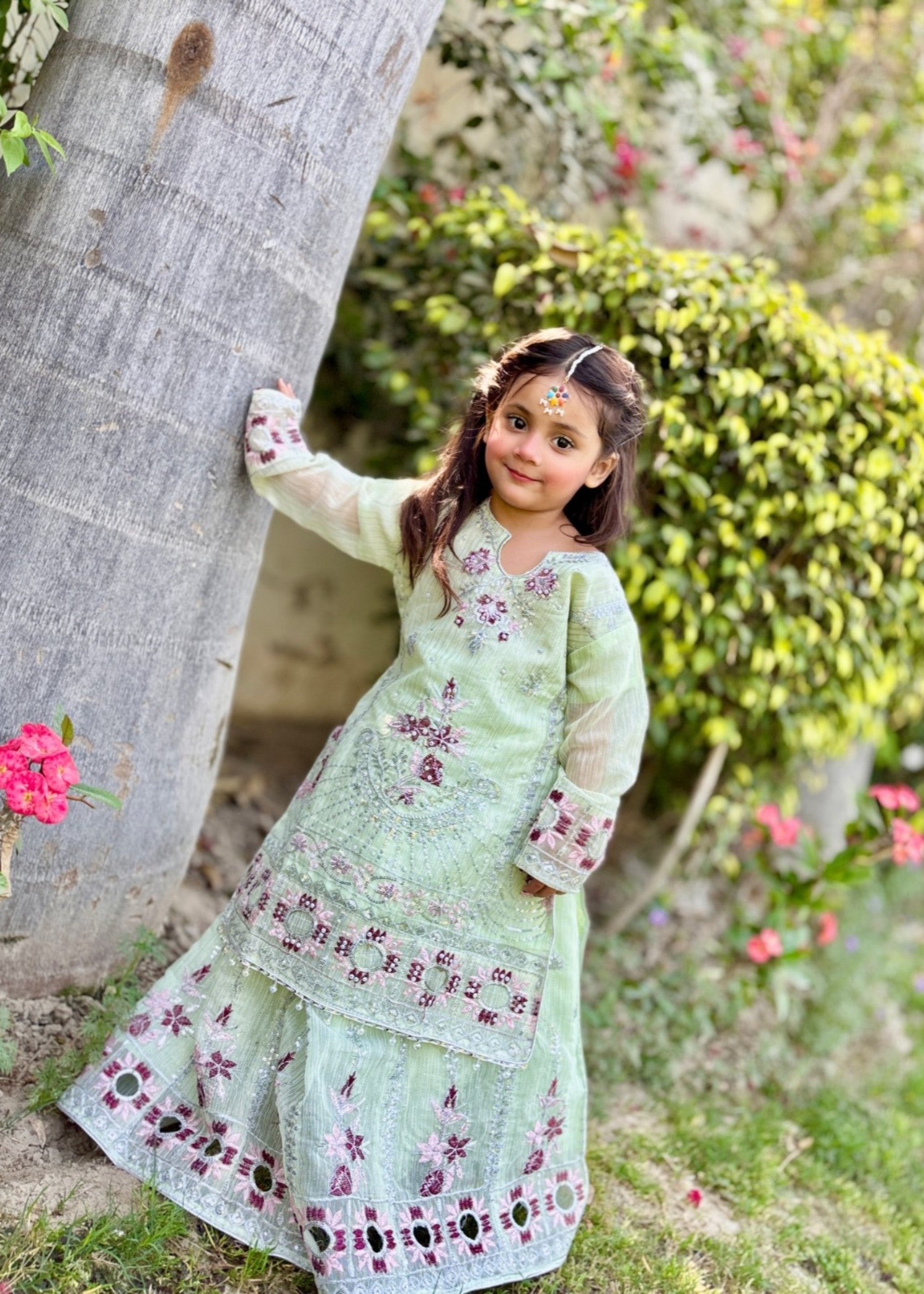 organza Lehenga in Tea green