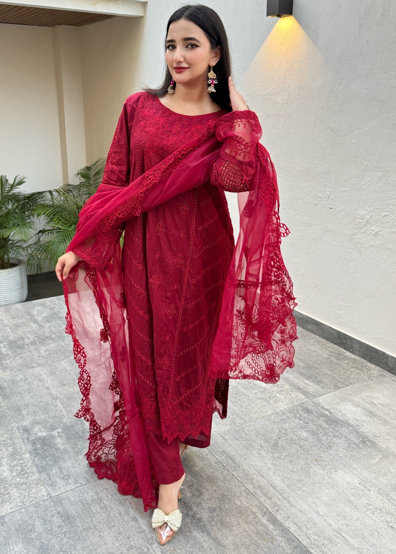 lawn Kurta Set in Venetian red