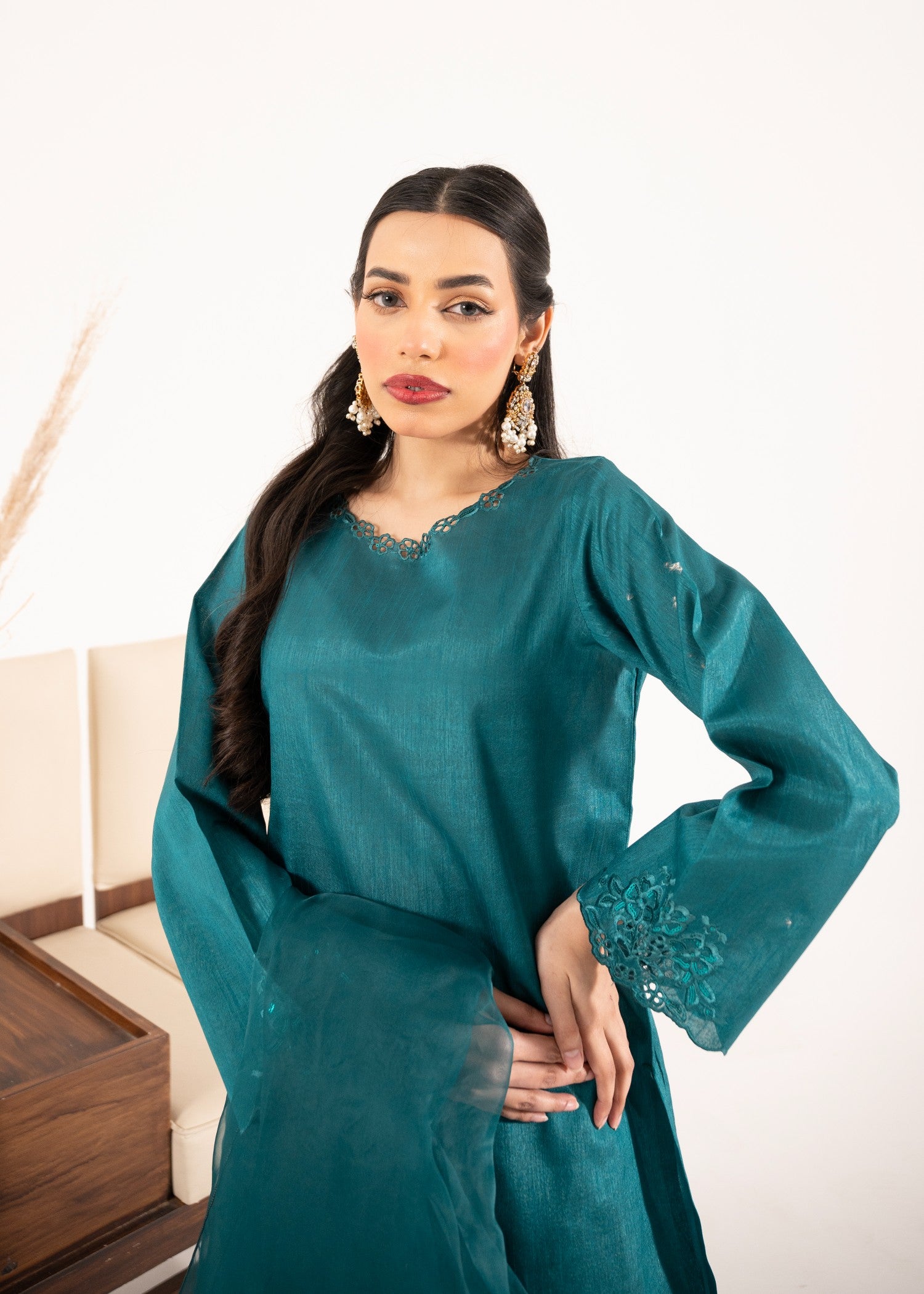 pk raw silk Kurta Set in Sea green