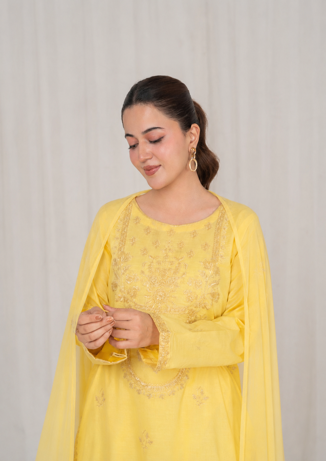 lawn Kurta Set in Lemon