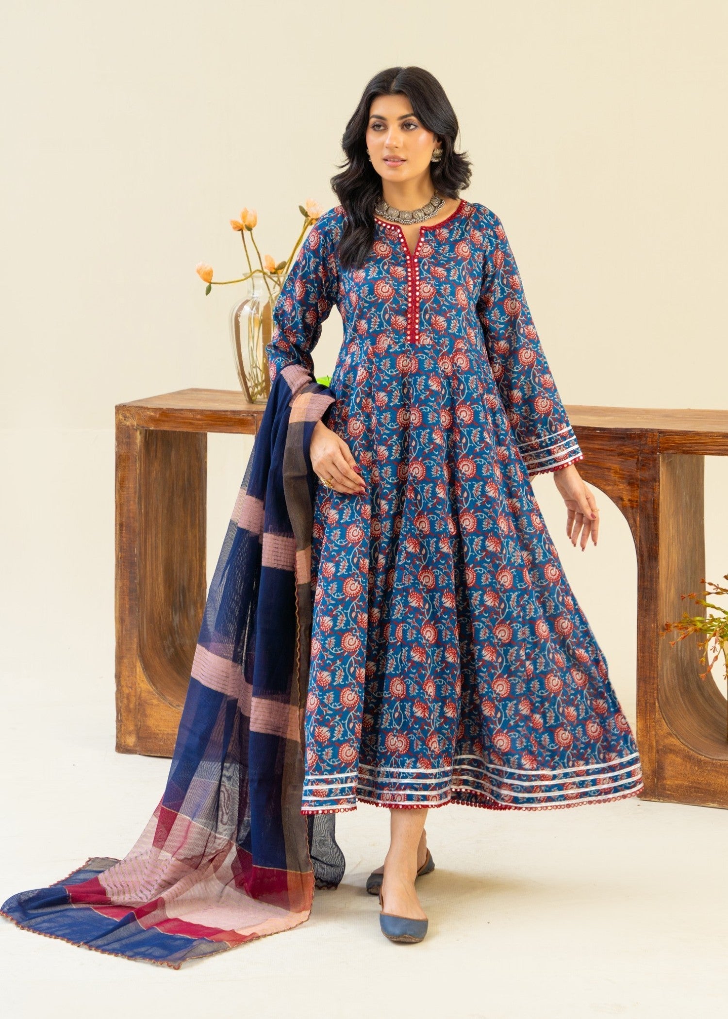 lawn Anarkali in Blue