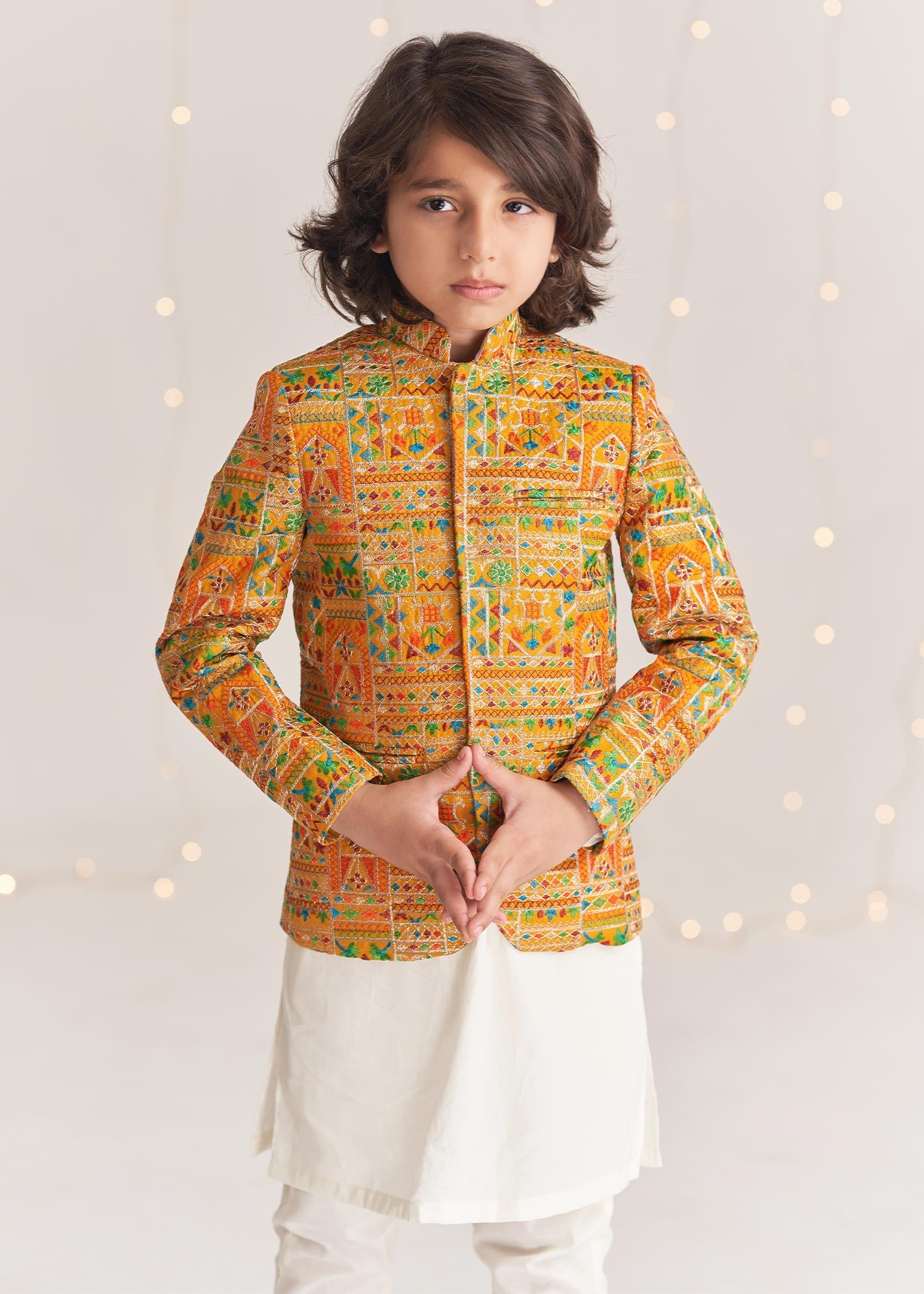 raw silk Prince Coat in Mustard