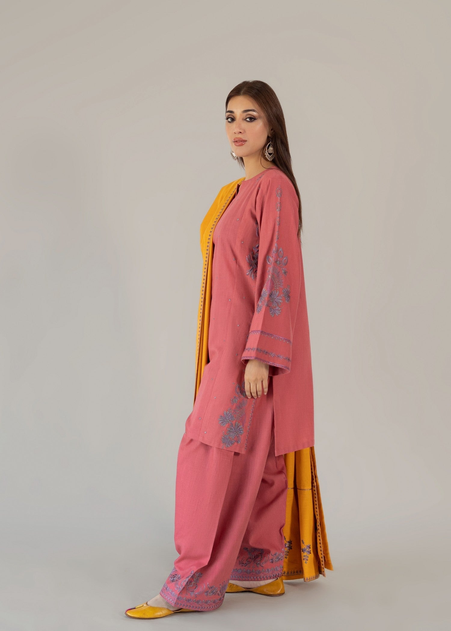 slub khaddar Kurta Set in Pink