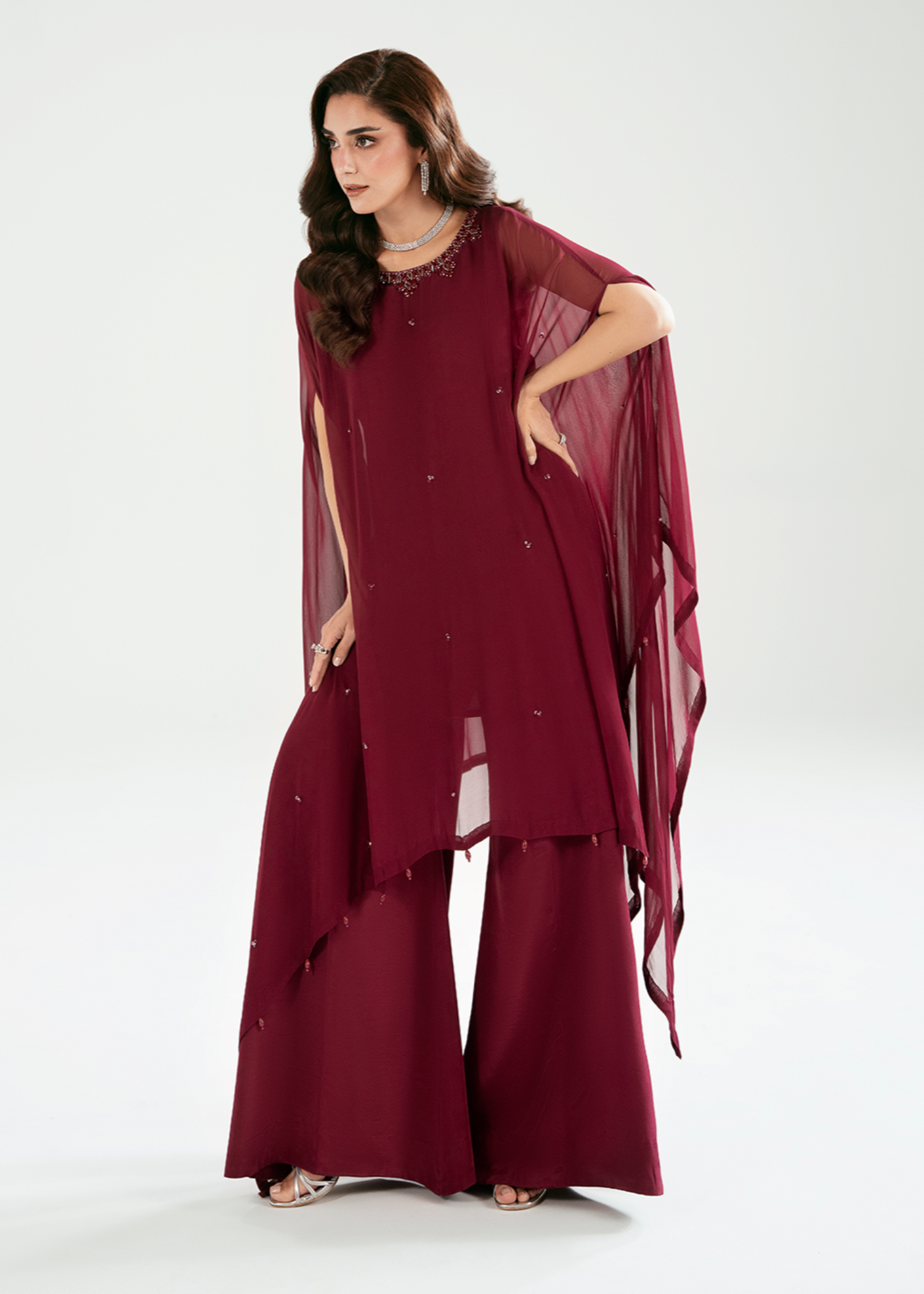 chiffon Kaftan in Maroon
