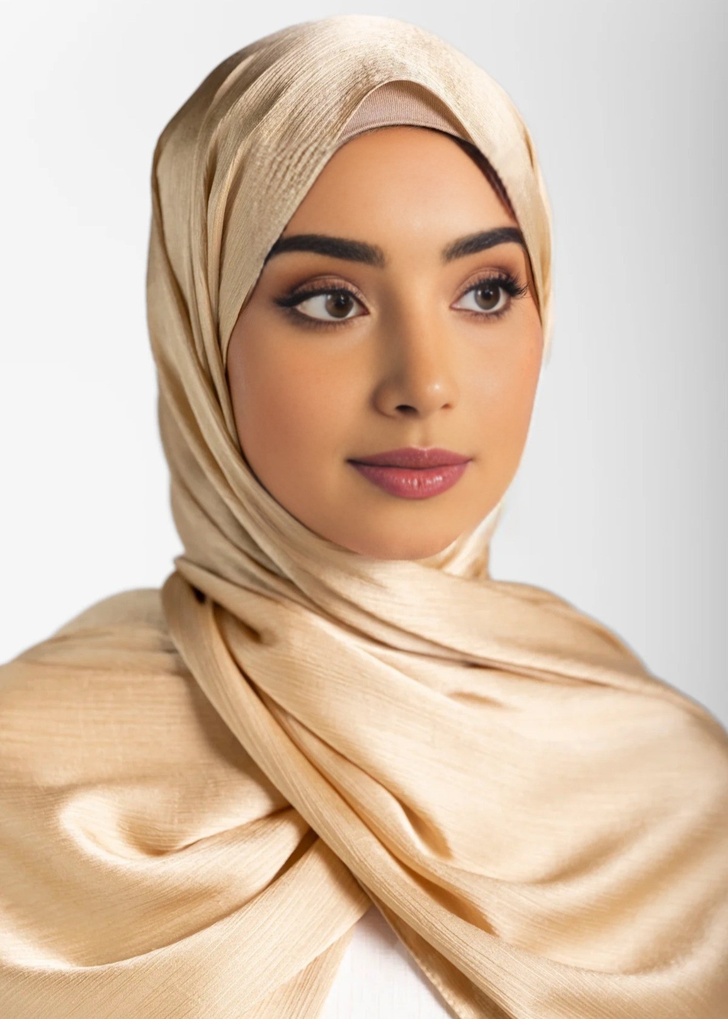 satin silk Hijab in Gold