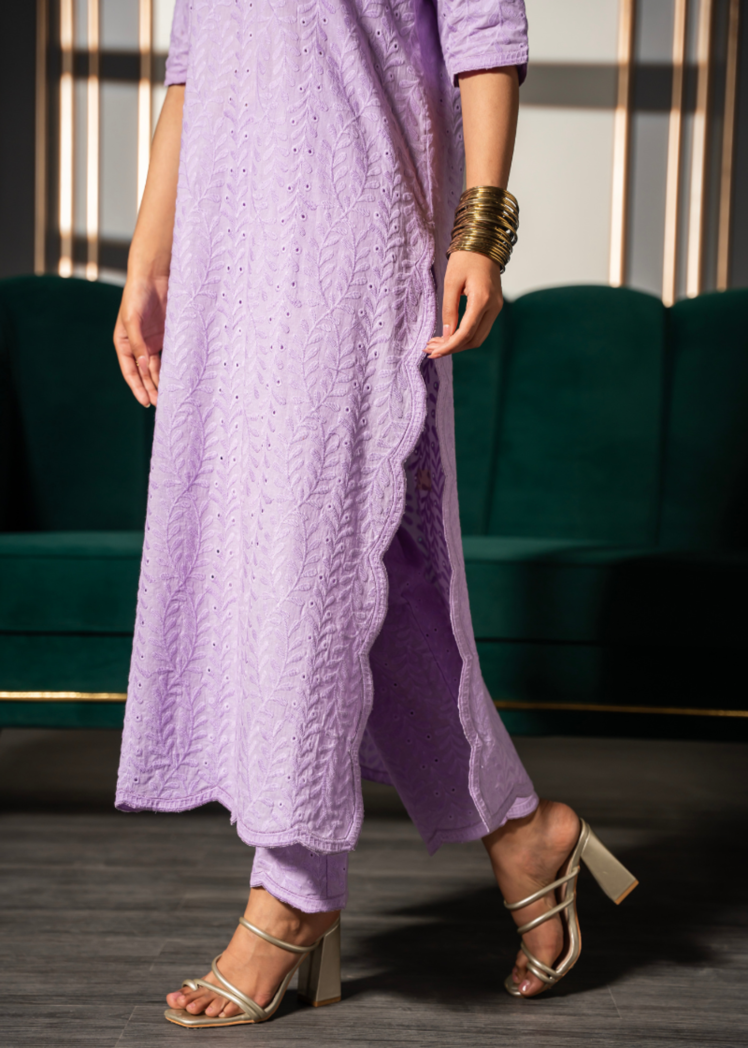 chikankari cotton Kurta Set in Lavender