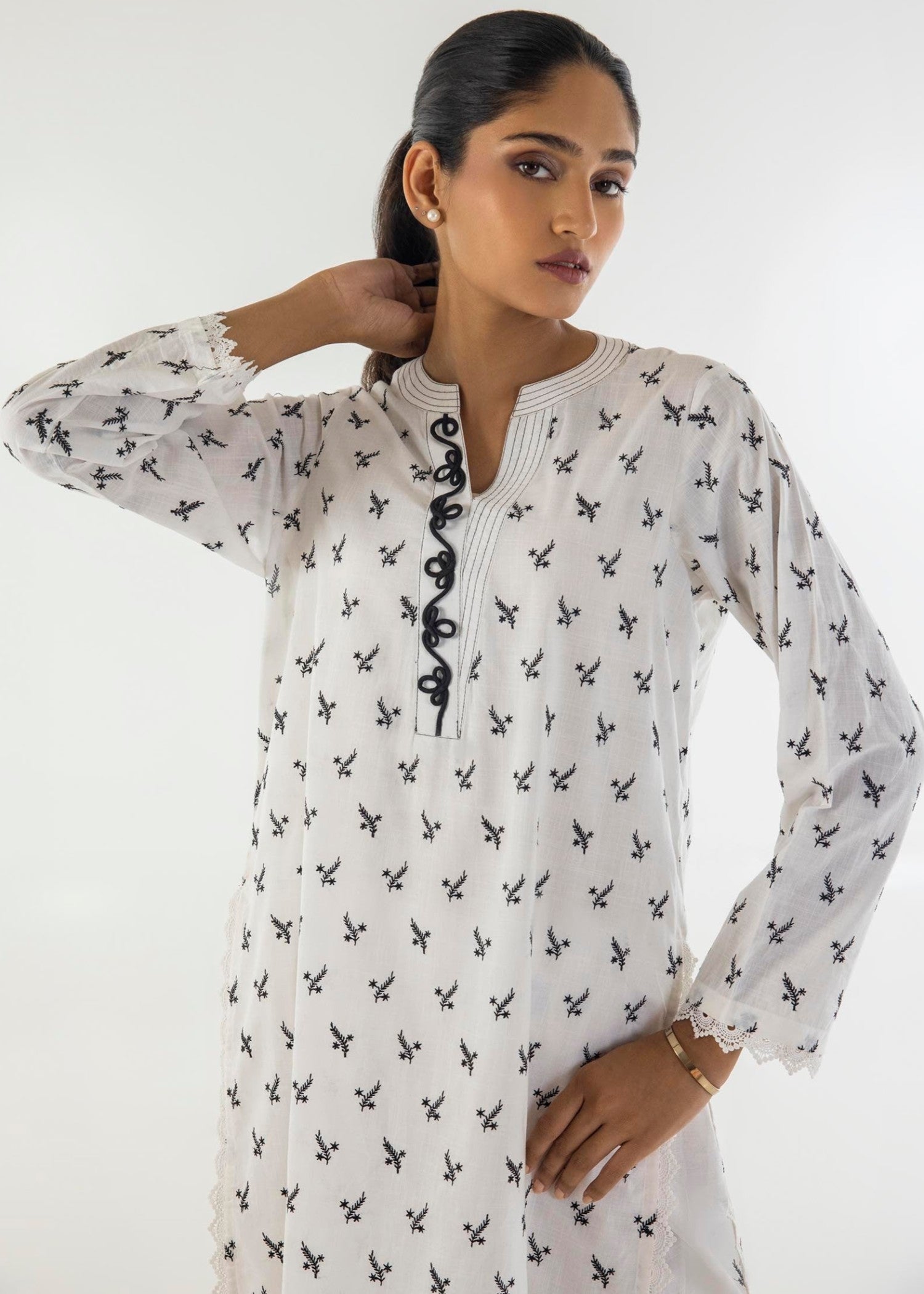 slub lawn Kurti in White