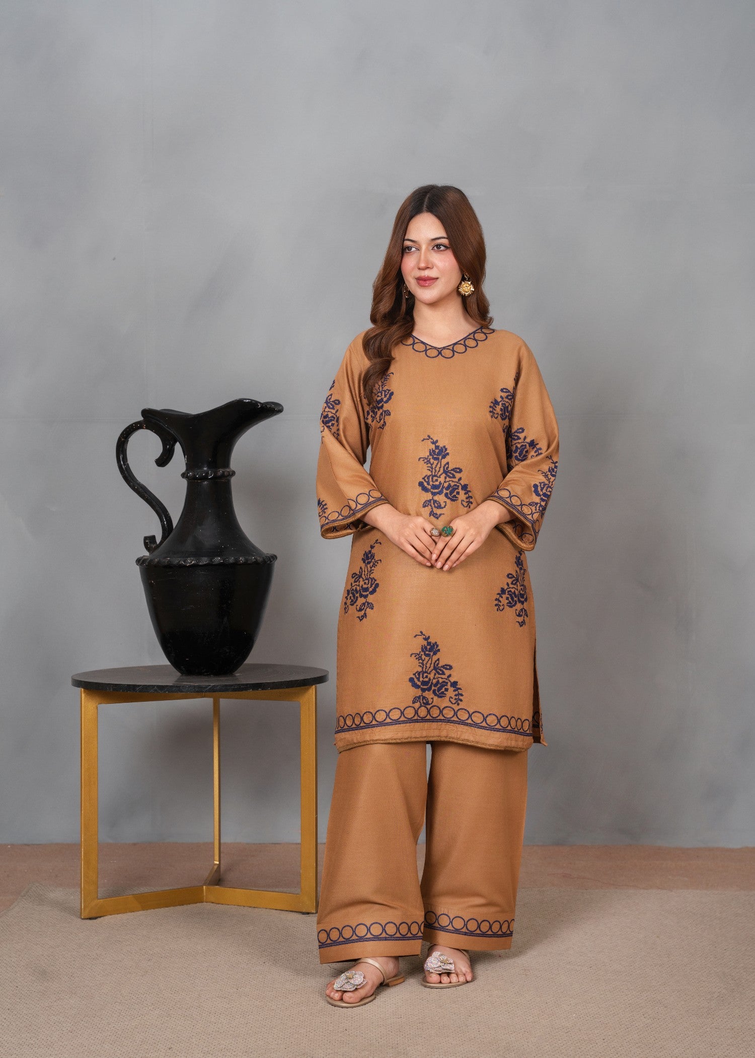 linen Kurta Set in Earth brown