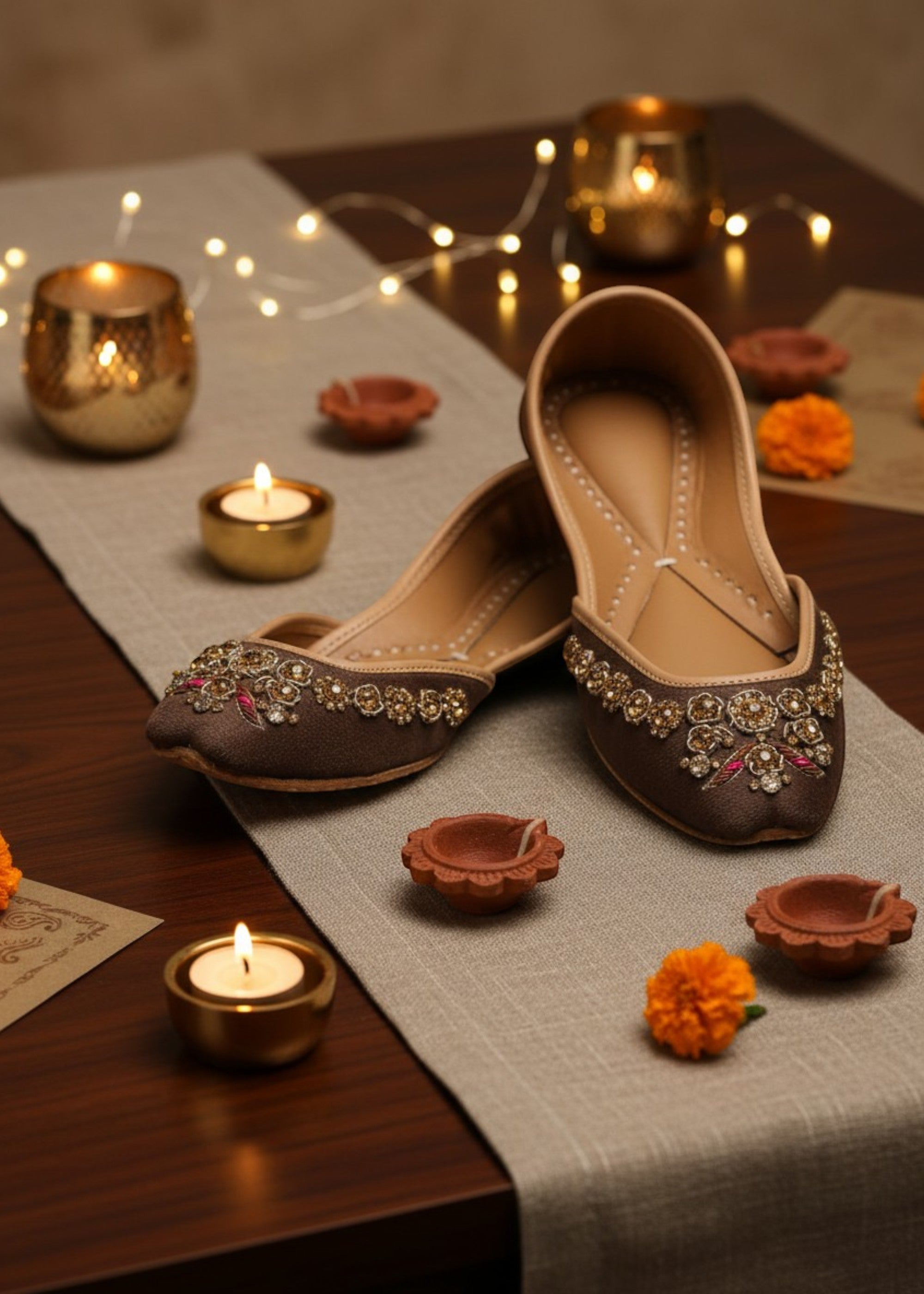Khussa in Coffee brown by - High Quality Women Khussa IYJ6040