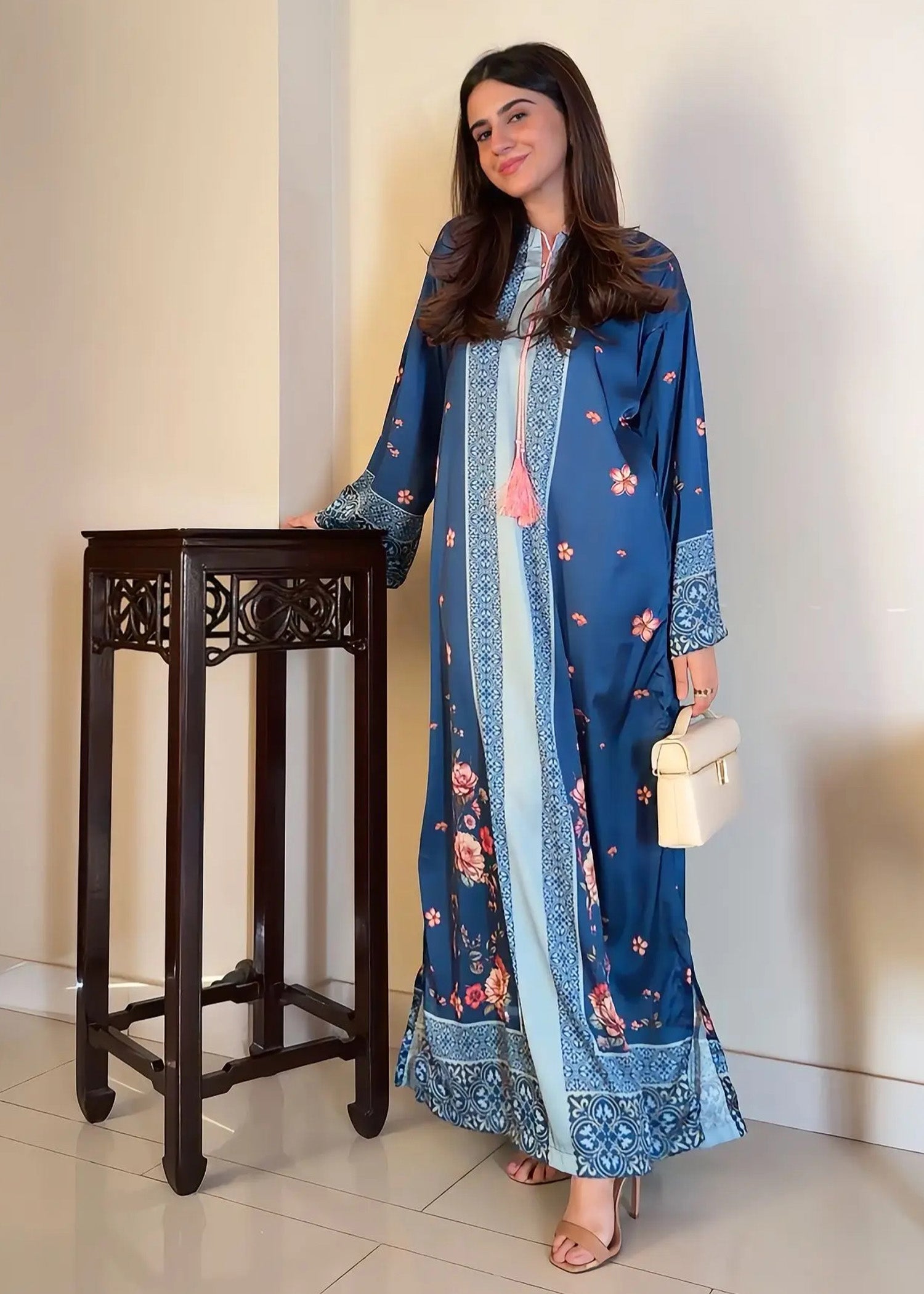 satin silk Kaftan in Ocean blue