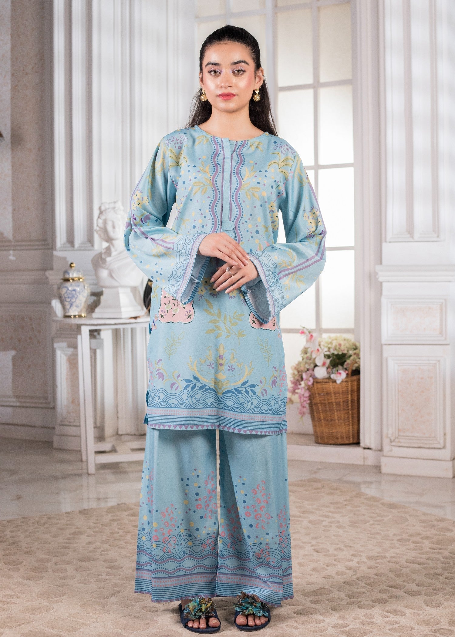 polyester crepe Co Ord Sets in Sky