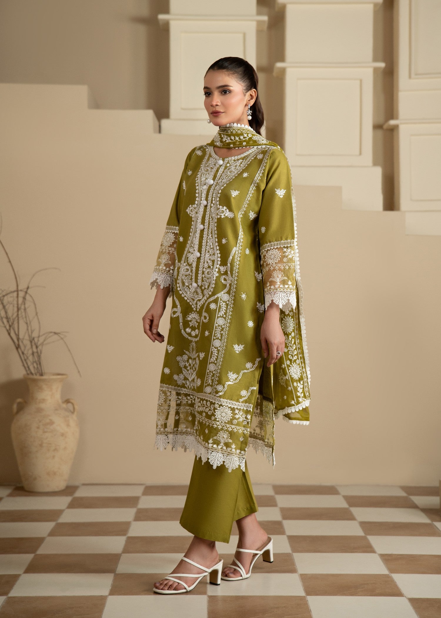 cotton Kurta Set in Olive green