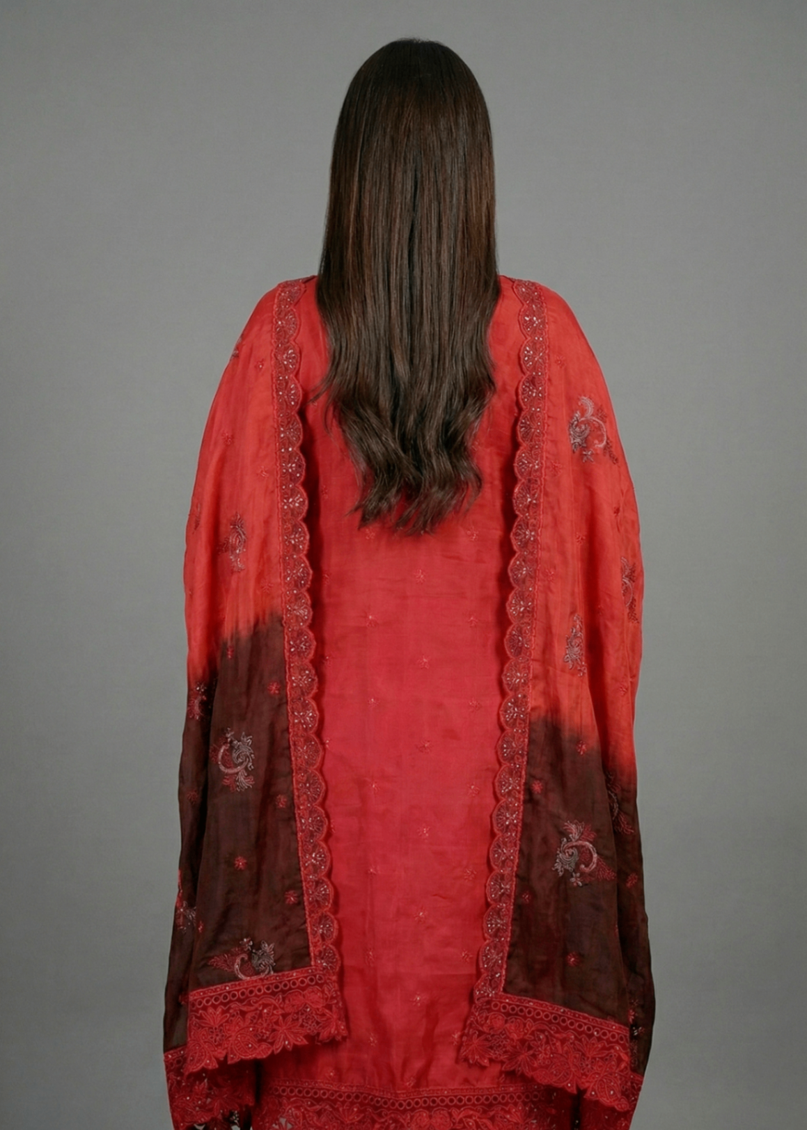 tussar silk Unstitched in Fire red