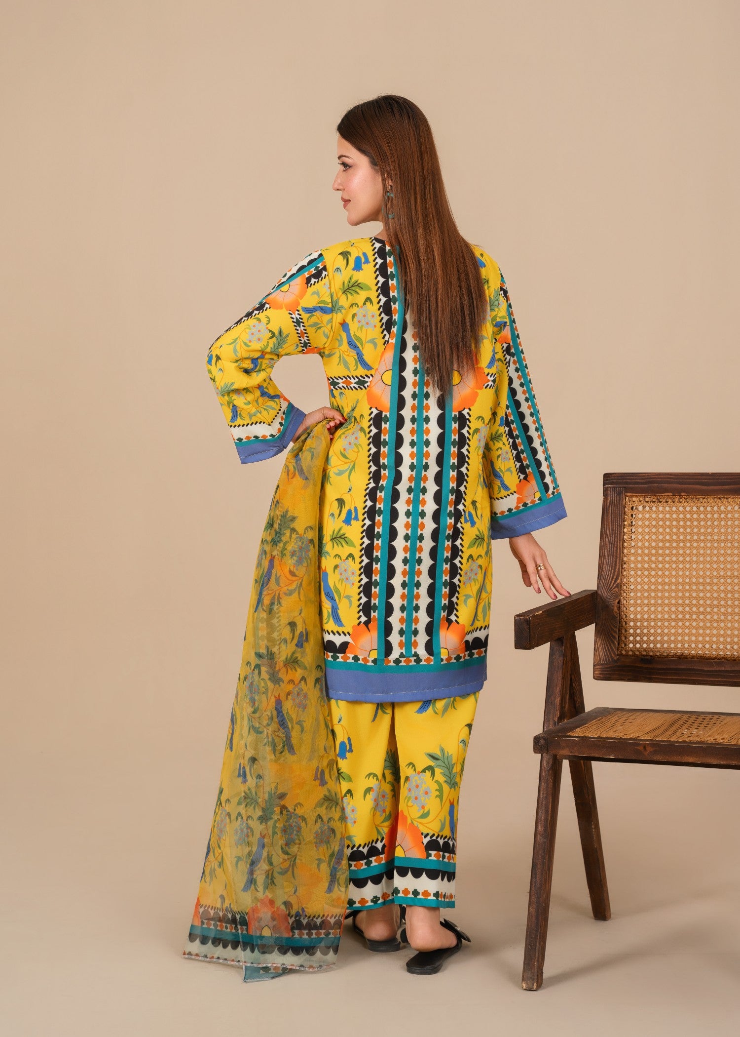 silk crepe Kurta Set in Yellow