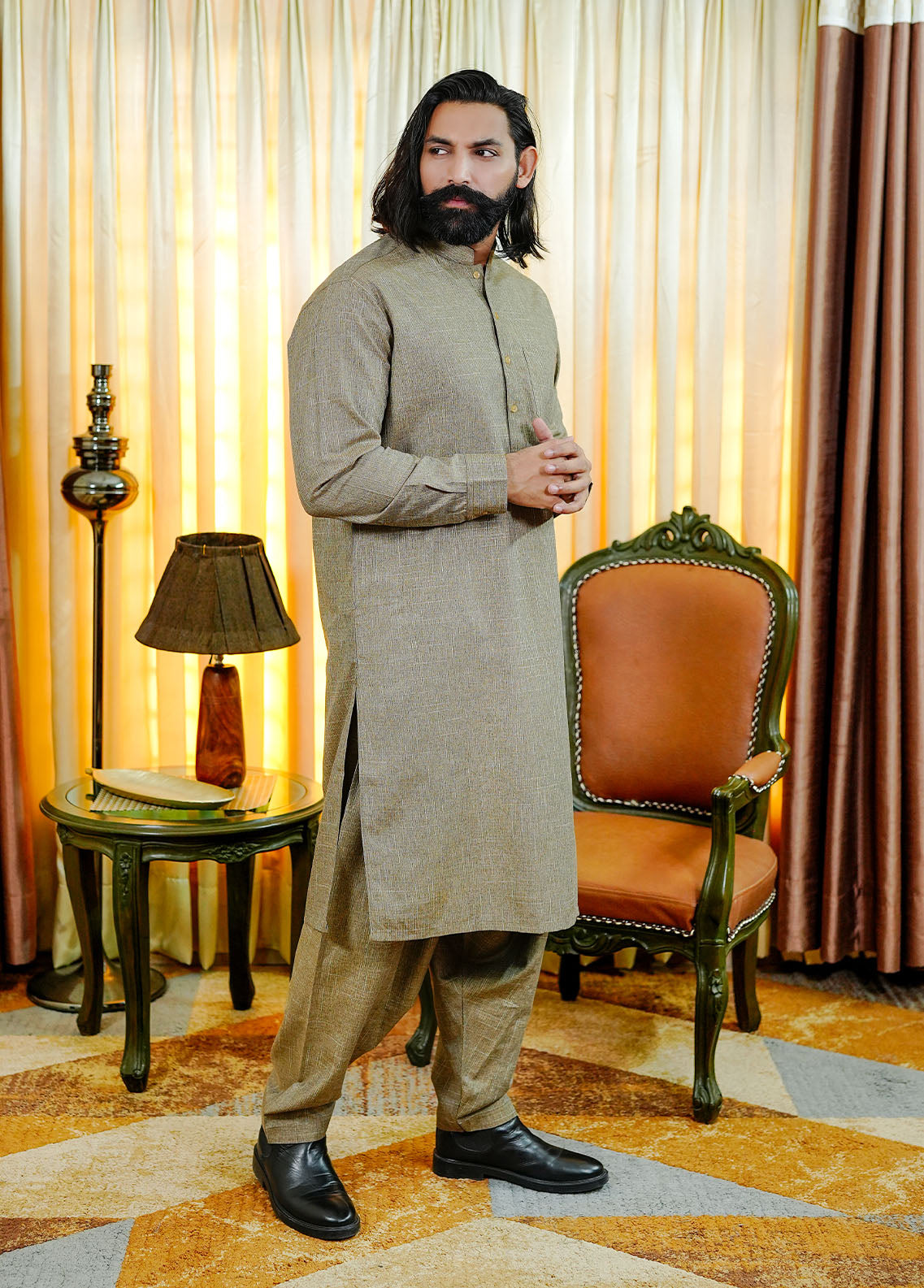 cotton viscose Shalwar Kameez in Wheat