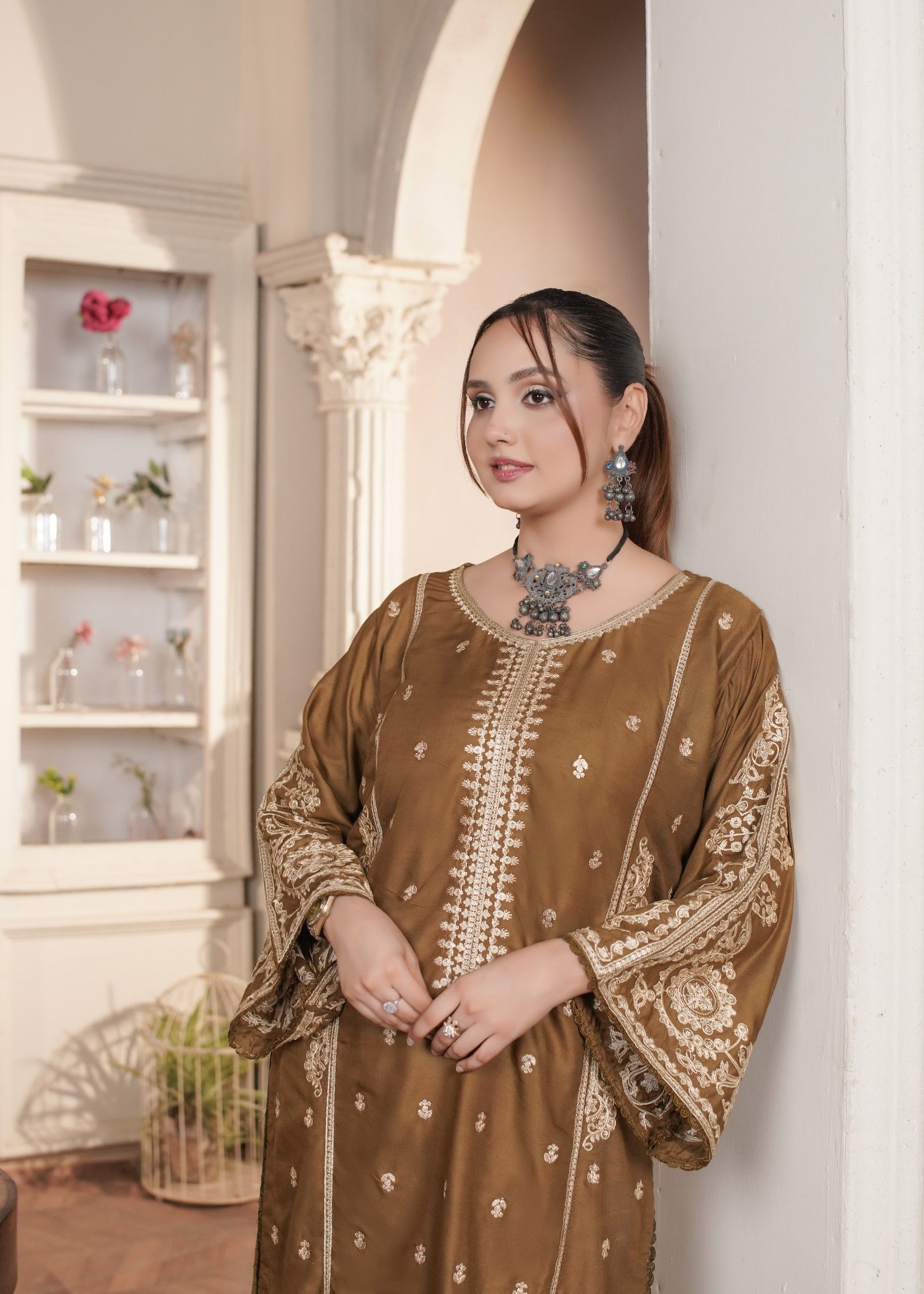 linen Kurta Set in Peanut