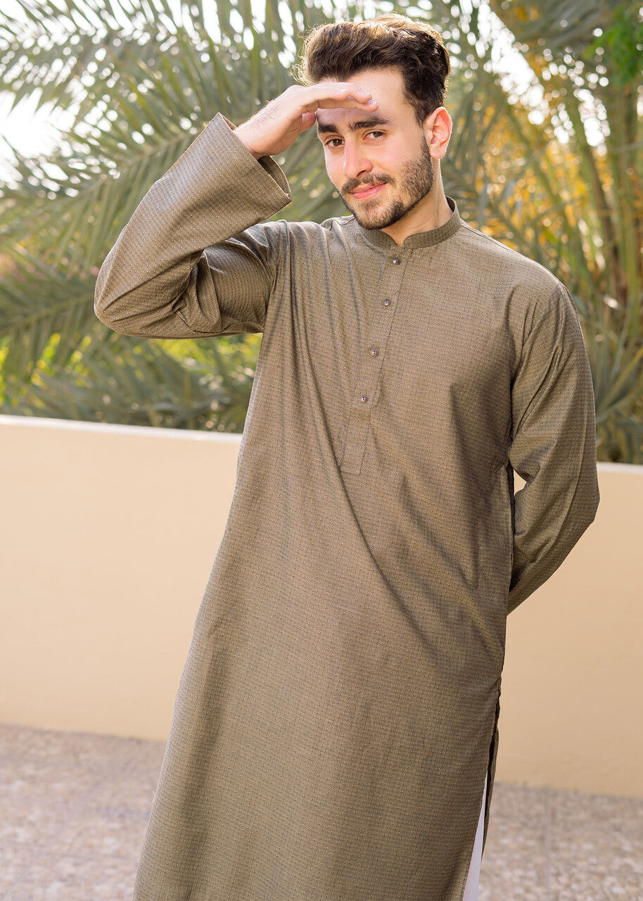 wash & wear Kurta Set in Olive green by Safari Club